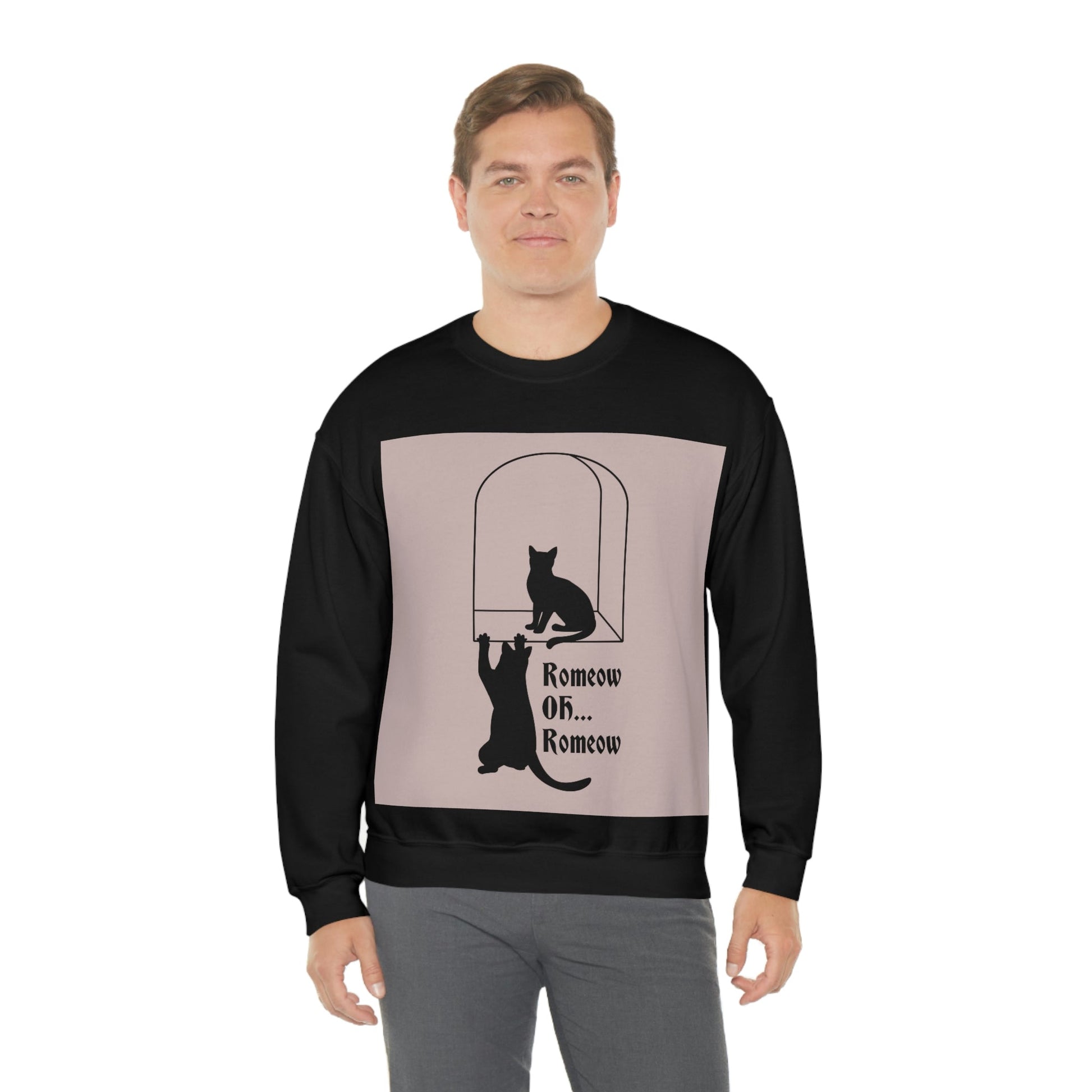 Romeow ang Mewliet Lovestory Valentine`s day Beige Unisex Heavy Blend™ Crewneck Sweatshirt Ichaku [Perfect Gifts Selection]