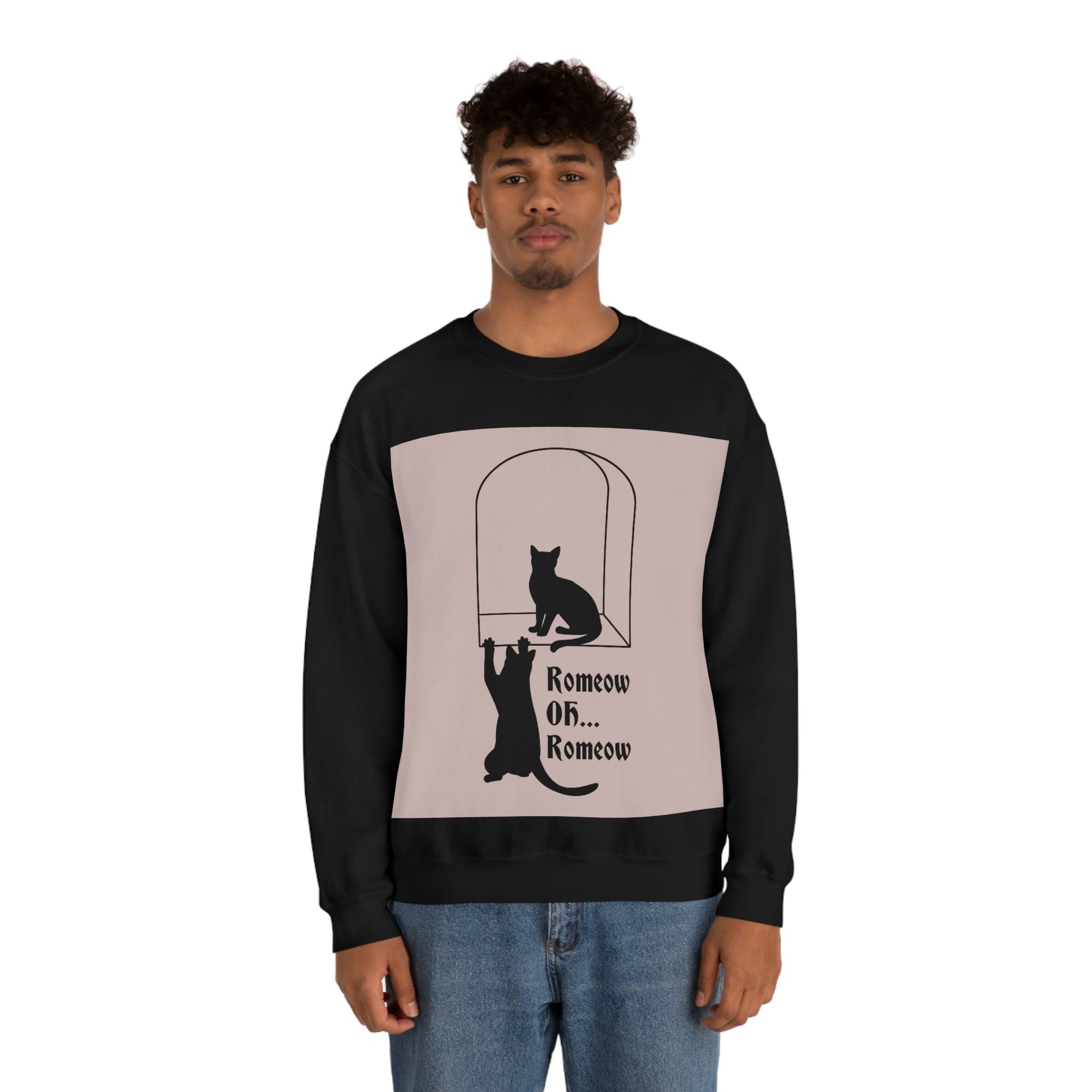 Romeow ang Mewliet Lovestory Valentine`s day Beige Unisex Heavy Blend™ Crewneck Sweatshirt Ichaku [Perfect Gifts Selection]