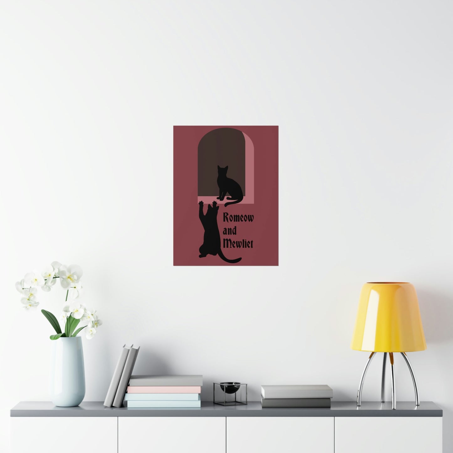 Romeow ang Mewliet Lovestory Valentine`s day Burgundy Art Premium Matte Vertical Posters Ichaku [Perfect Gifts Selection]