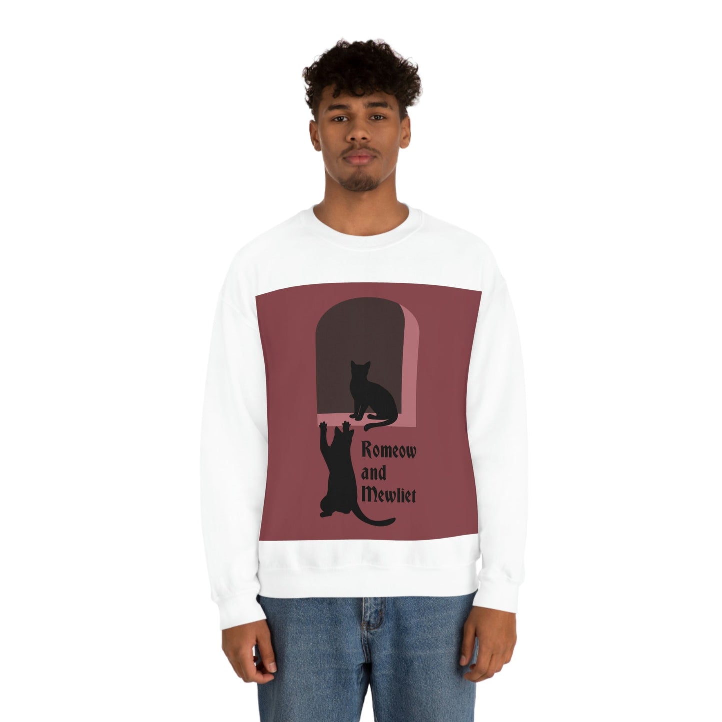 Romeow ang Mewliet Lovestory Valentine`s day Burgundy Unisex Heavy Blend™ Crewneck Sweatshirt Ichaku [Perfect Gifts Selection]