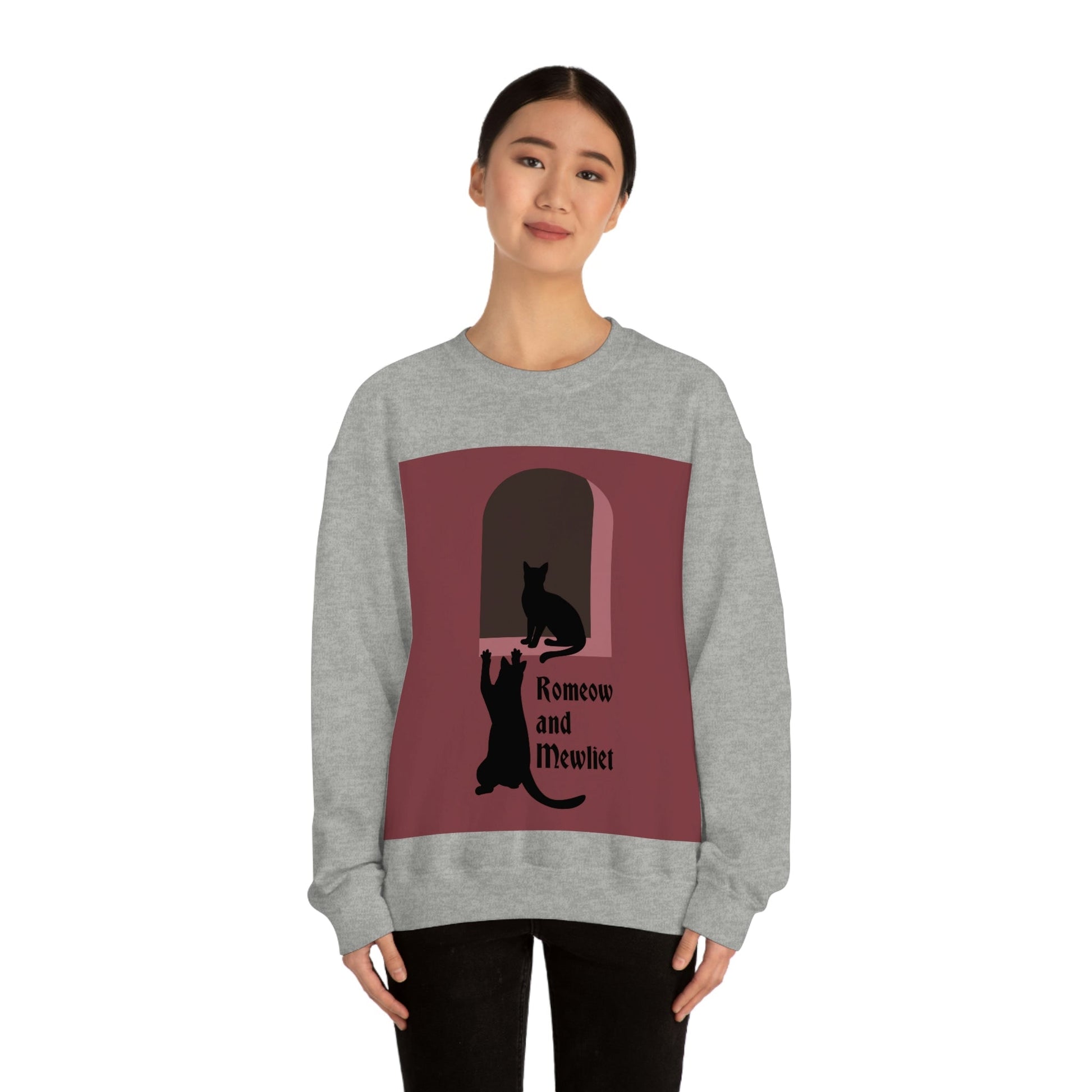 Romeow ang Mewliet Lovestory Valentine`s day Burgundy Unisex Heavy Blend™ Crewneck Sweatshirt Ichaku [Perfect Gifts Selection]