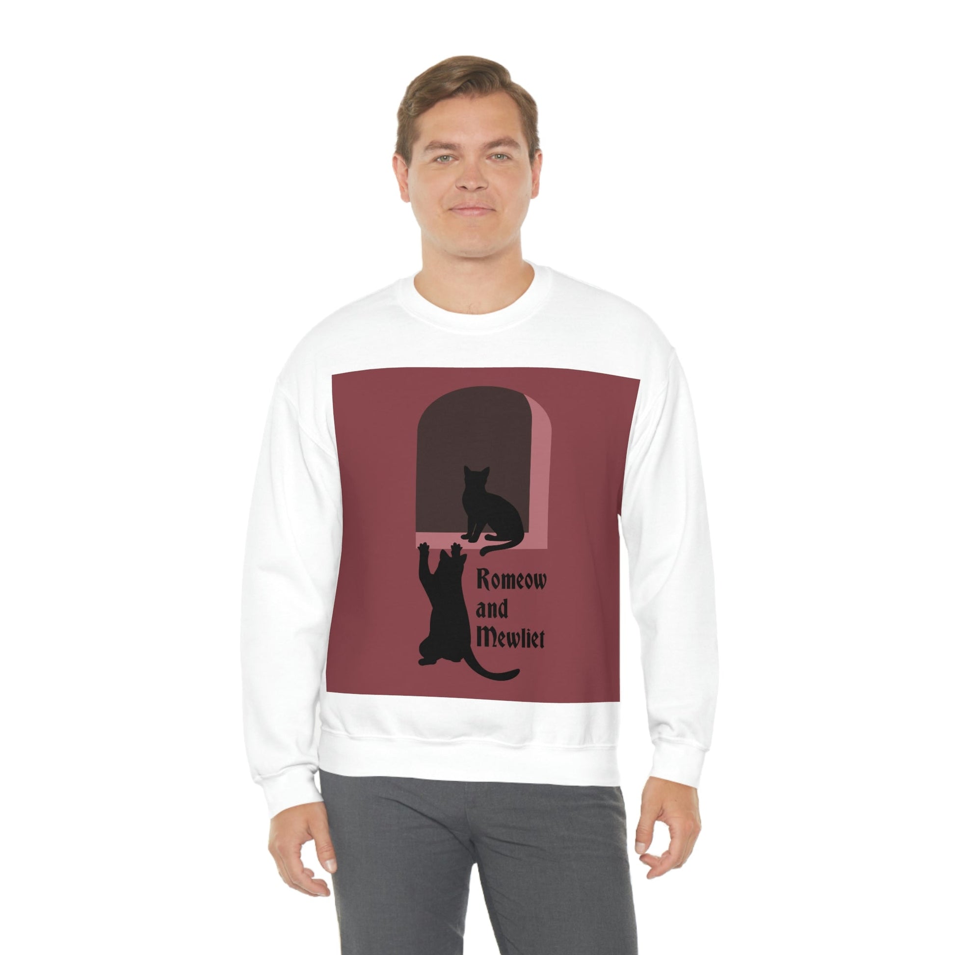 Romeow ang Mewliet Lovestory Valentine`s day Burgundy Unisex Heavy Blend™ Crewneck Sweatshirt Ichaku [Perfect Gifts Selection]