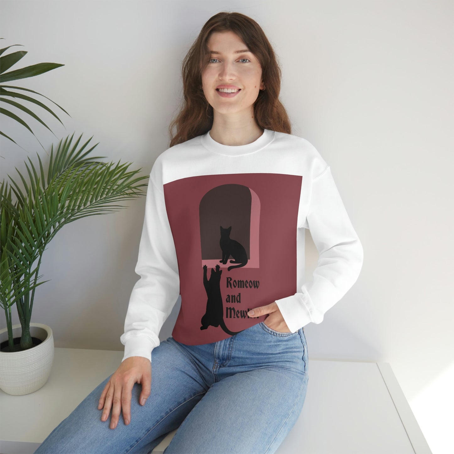 Romeow ang Mewliet Lovestory Valentine`s day Burgundy Unisex Heavy Blend™ Crewneck Sweatshirt Ichaku [Perfect Gifts Selection]