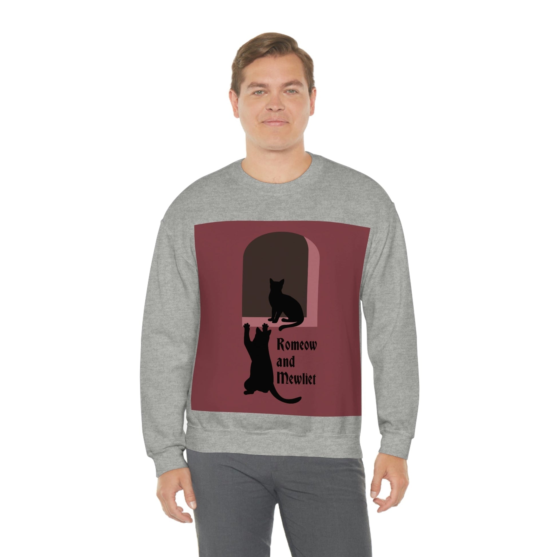 Romeow ang Mewliet Lovestory Valentine`s day Burgundy Unisex Heavy Blend™ Crewneck Sweatshirt Ichaku [Perfect Gifts Selection]