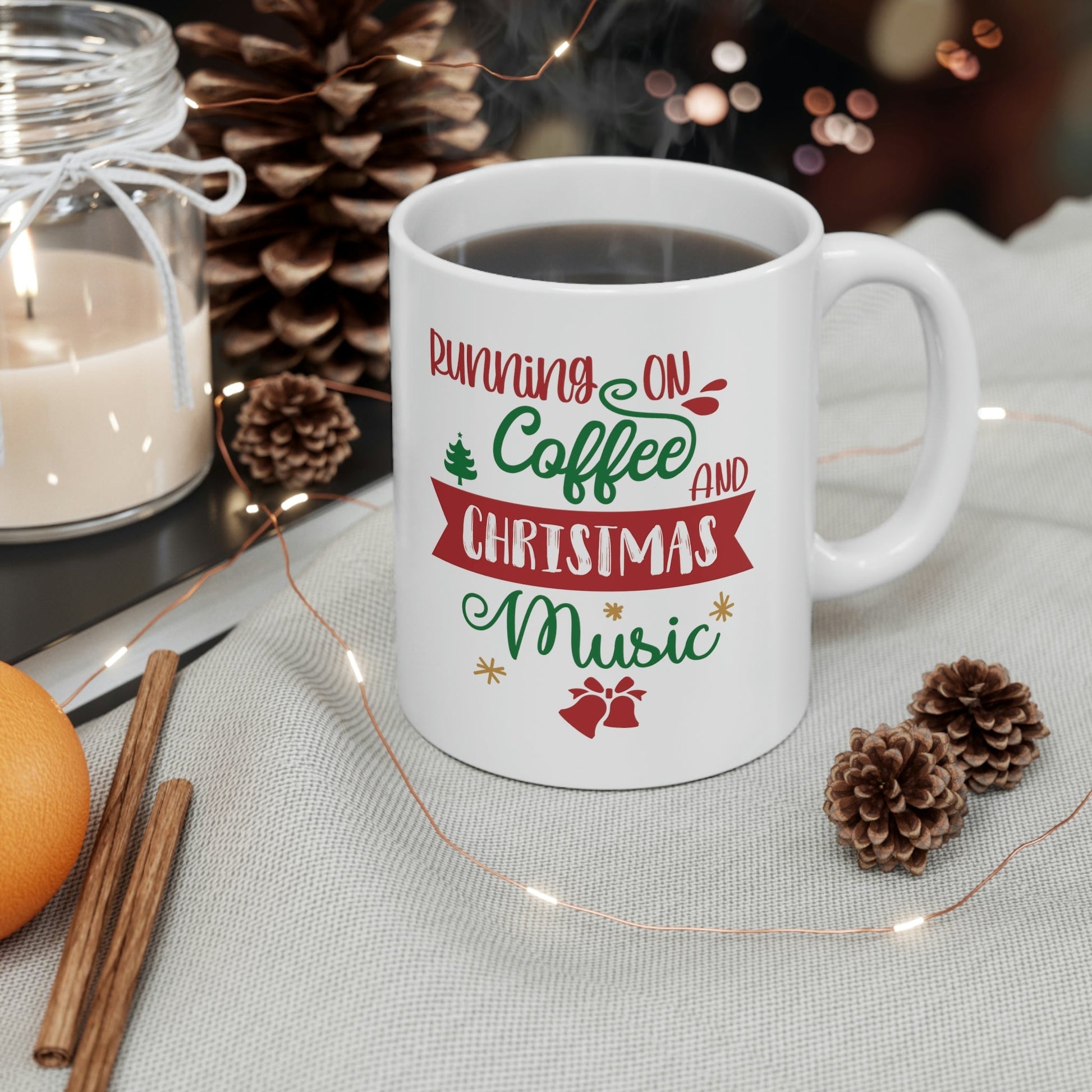 Running On Coffee And Christmas Quotes Music Wishes Ceramic Mug 11oz Ichaku [Perfect Gifts Selection]