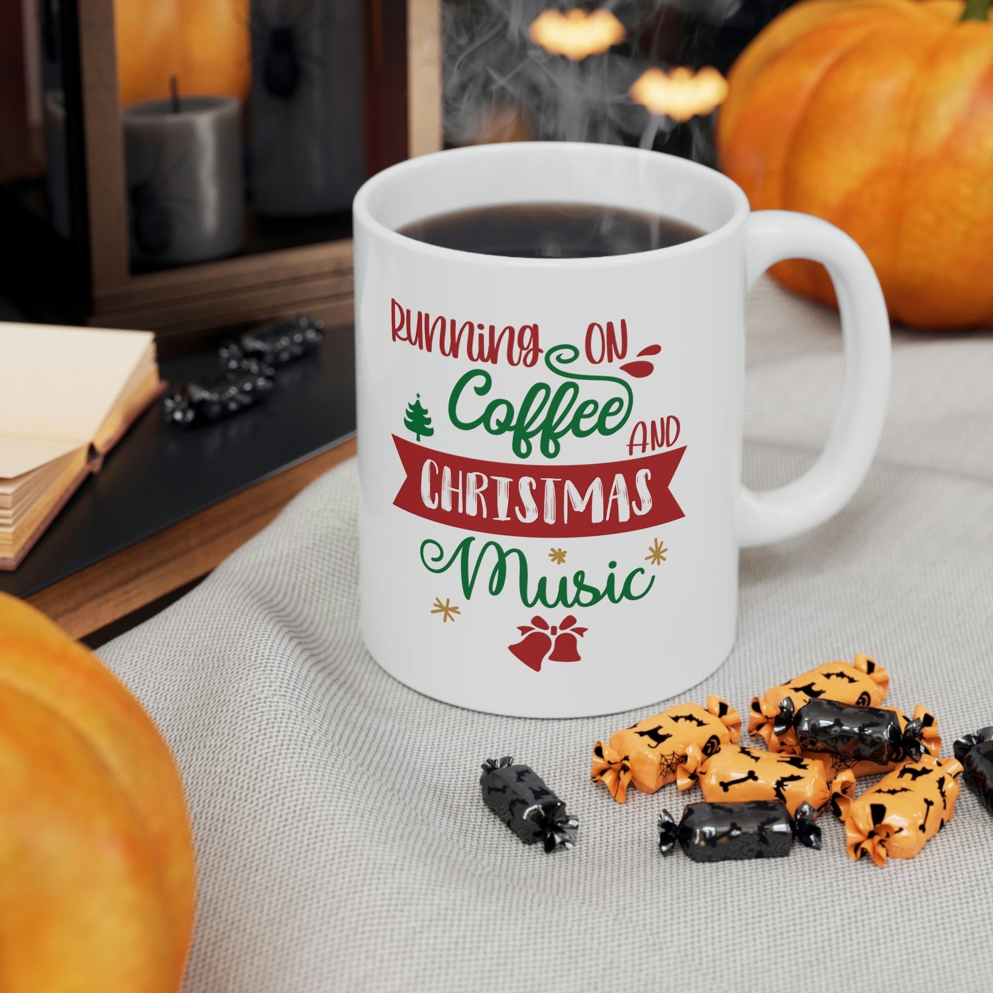 Running On Coffee And Christmas Quotes Music Wishes Ceramic Mug 11oz Ichaku [Perfect Gifts Selection]