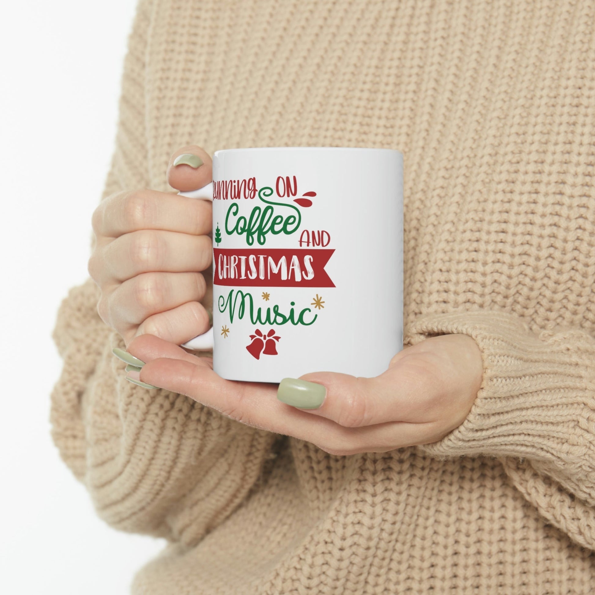 Running On Coffee And Christmas Quotes Music Wishes Ceramic Mug 11oz Ichaku [Perfect Gifts Selection]