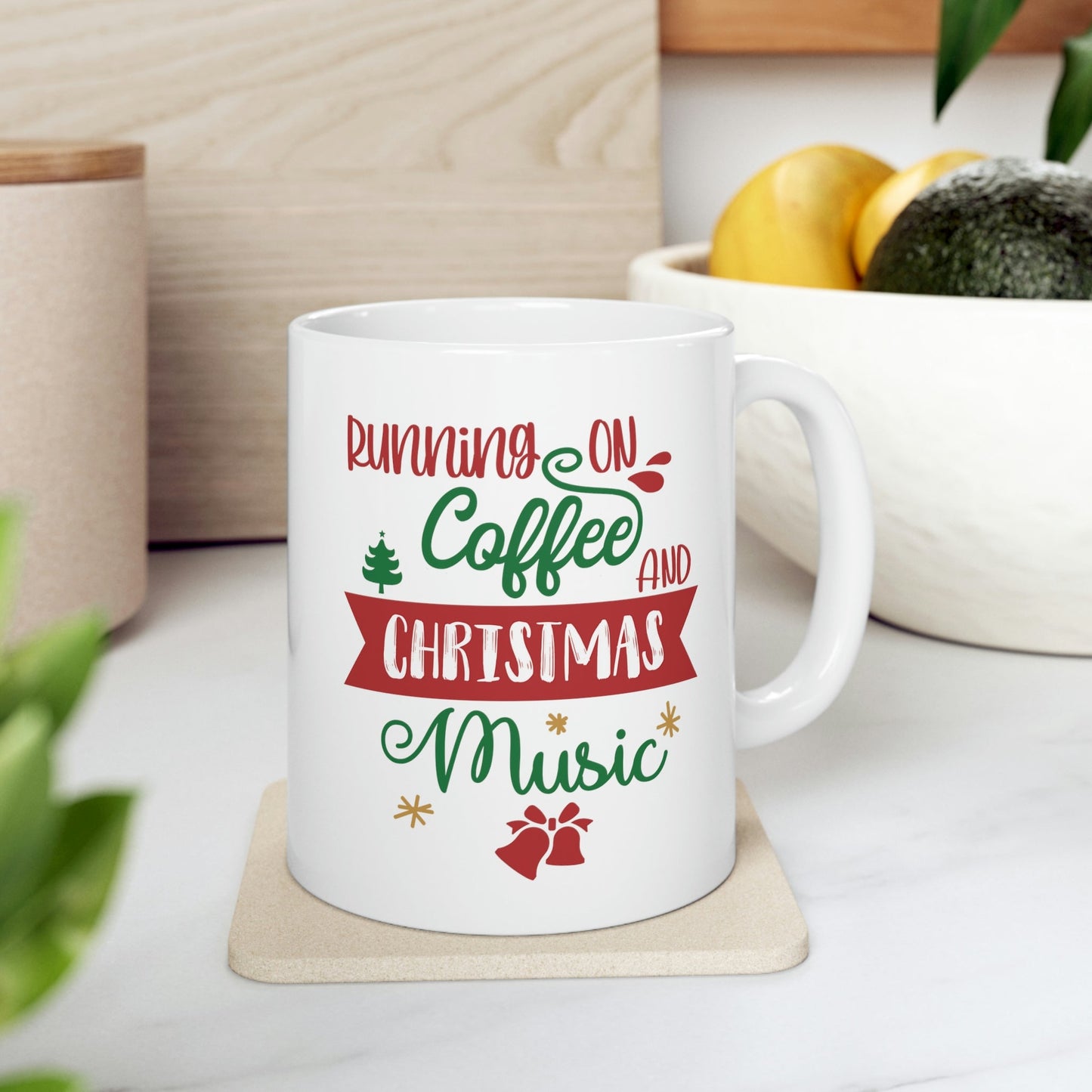 Running On Coffee And Christmas Quotes Music Wishes Ceramic Mug 11oz Ichaku [Perfect Gifts Selection]