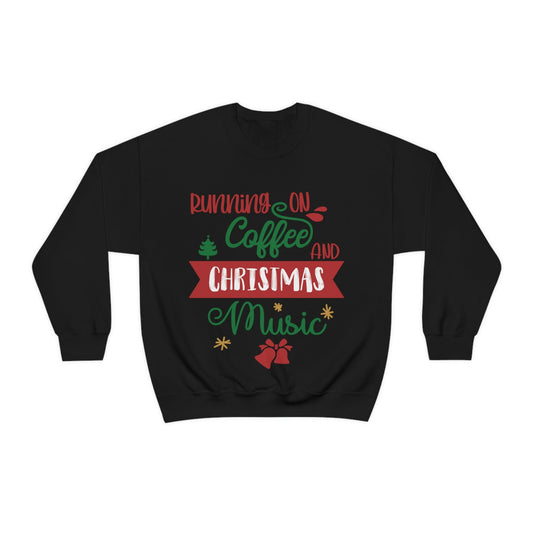 Running On Coffee And Christmas Quotes Music Wishes Unisex Heavy Blend™ Crewneck Sweatshirt Ichaku [Perfect Gifts Selection]