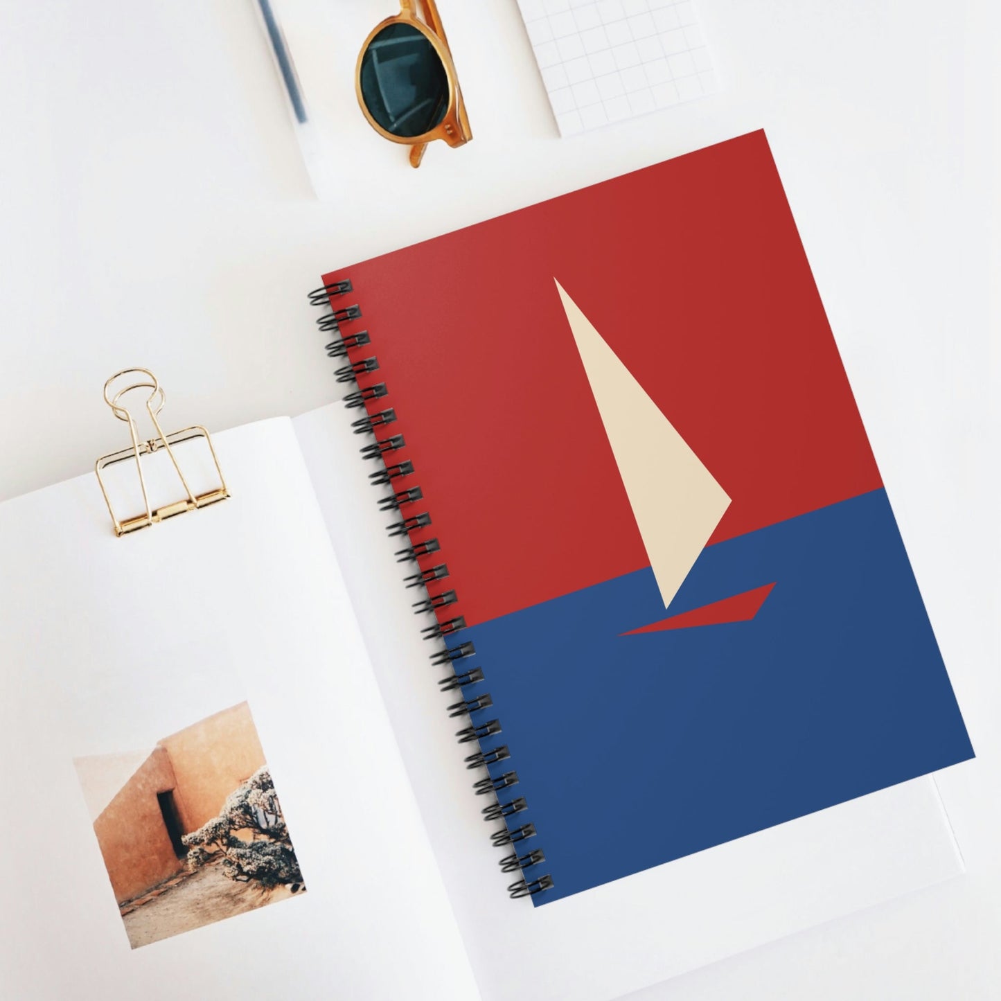 Sailboat Sea Minimalist Abstract Art Spiral Notebook - Ruled Line Ichaku [Perfect Gifts Selection]