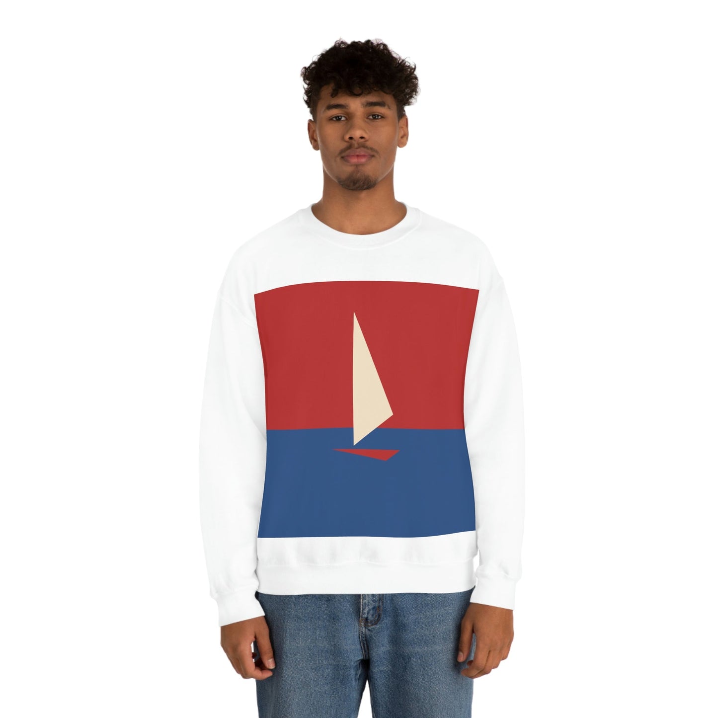 Sailboat Sea Minimalist Abstract Art Unisex Heavy Blend™ Crewneck Sweatshirt Ichaku [Perfect Gifts Selection]