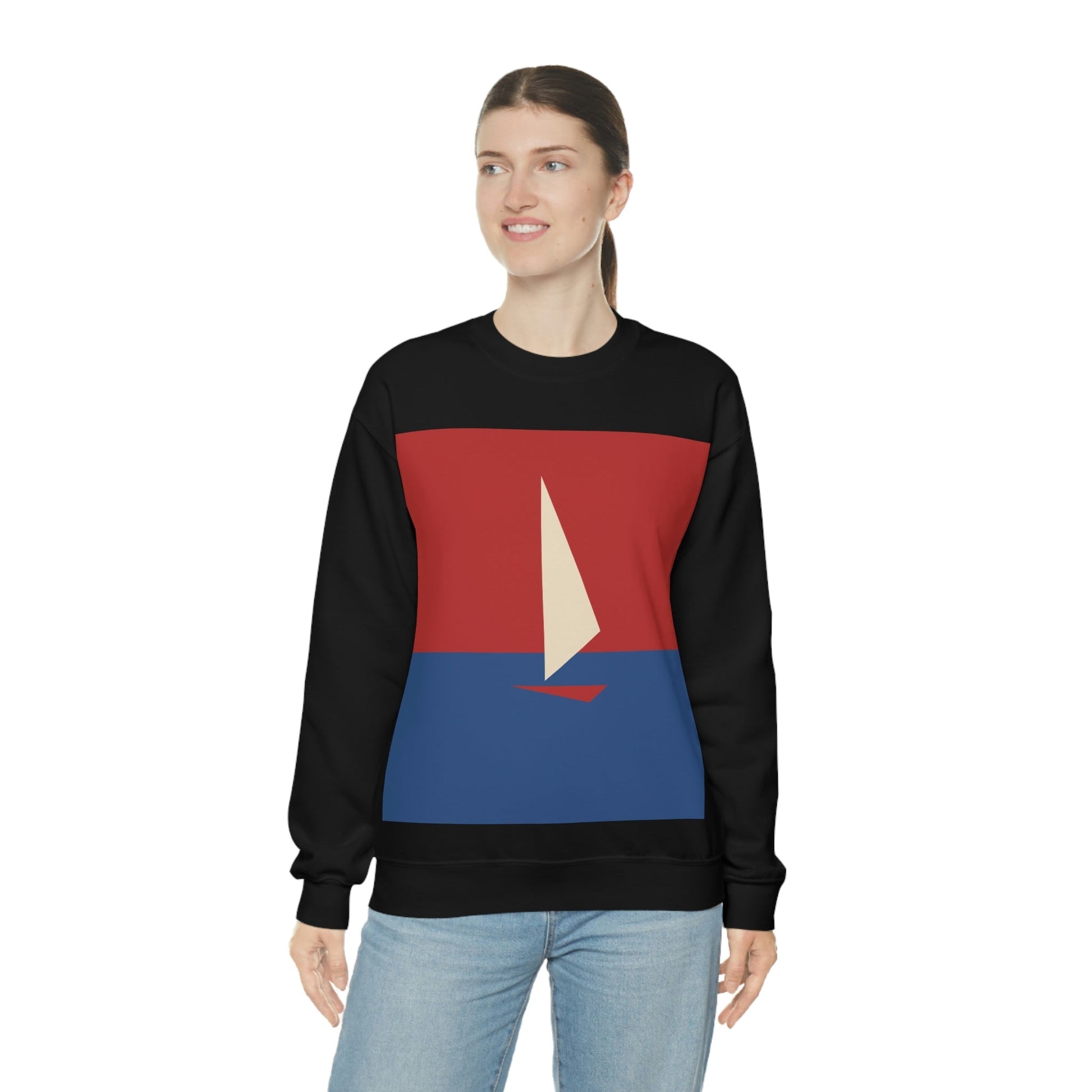 Sailboat Sea Minimalist Abstract Art Unisex Heavy Blend™ Crewneck Sweatshirt Ichaku [Perfect Gifts Selection]