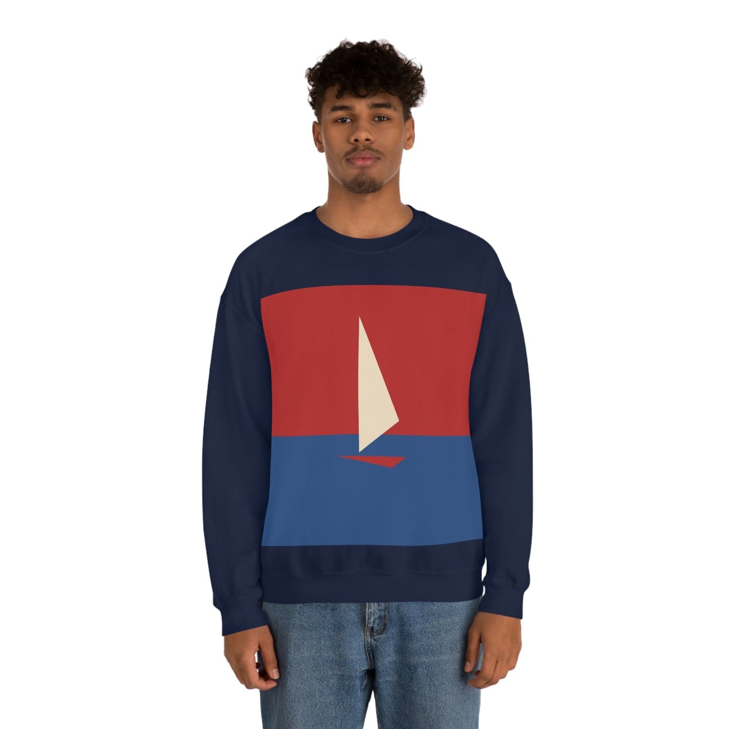 Sailboat Sea Minimalist Abstract Art Unisex Heavy Blend™ Crewneck Sweatshirt Ichaku [Perfect Gifts Selection]