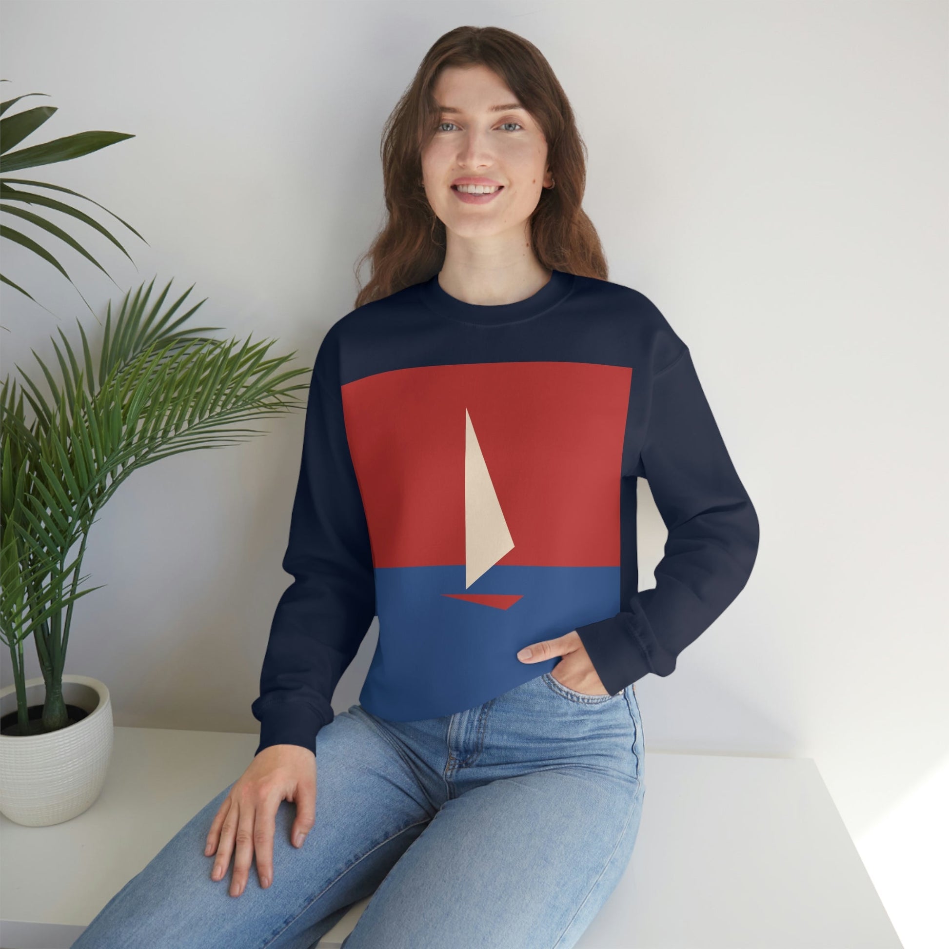 Sailboat Sea Minimalist Abstract Art Unisex Heavy Blend™ Crewneck Sweatshirt Ichaku [Perfect Gifts Selection]