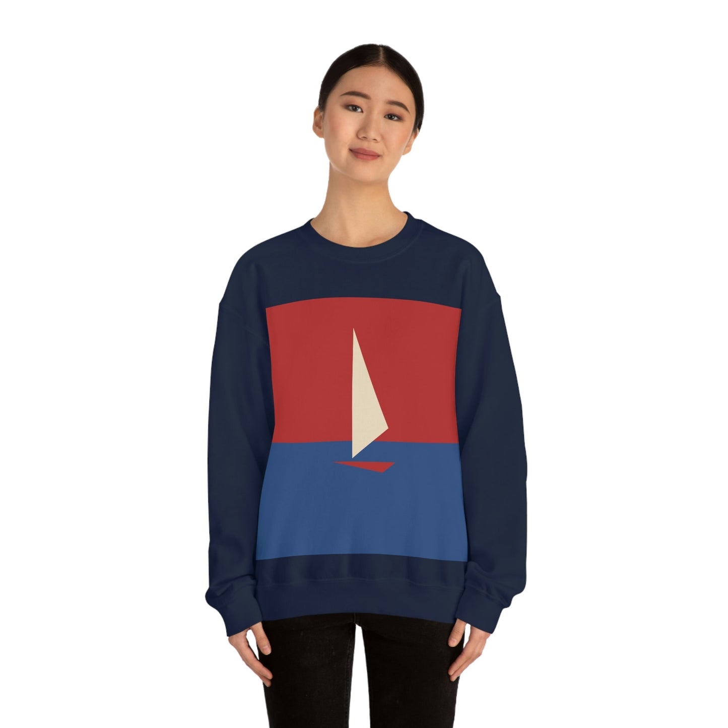 Sailboat Sea Minimalist Abstract Art Unisex Heavy Blend™ Crewneck Sweatshirt Ichaku [Perfect Gifts Selection]