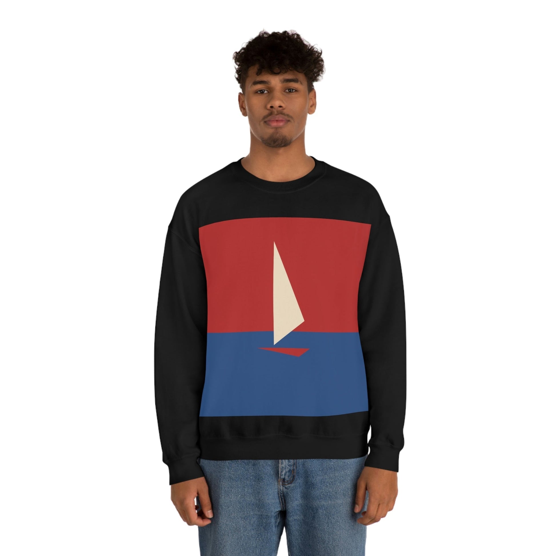 Sailboat Sea Minimalist Abstract Art Unisex Heavy Blend™ Crewneck Sweatshirt Ichaku [Perfect Gifts Selection]