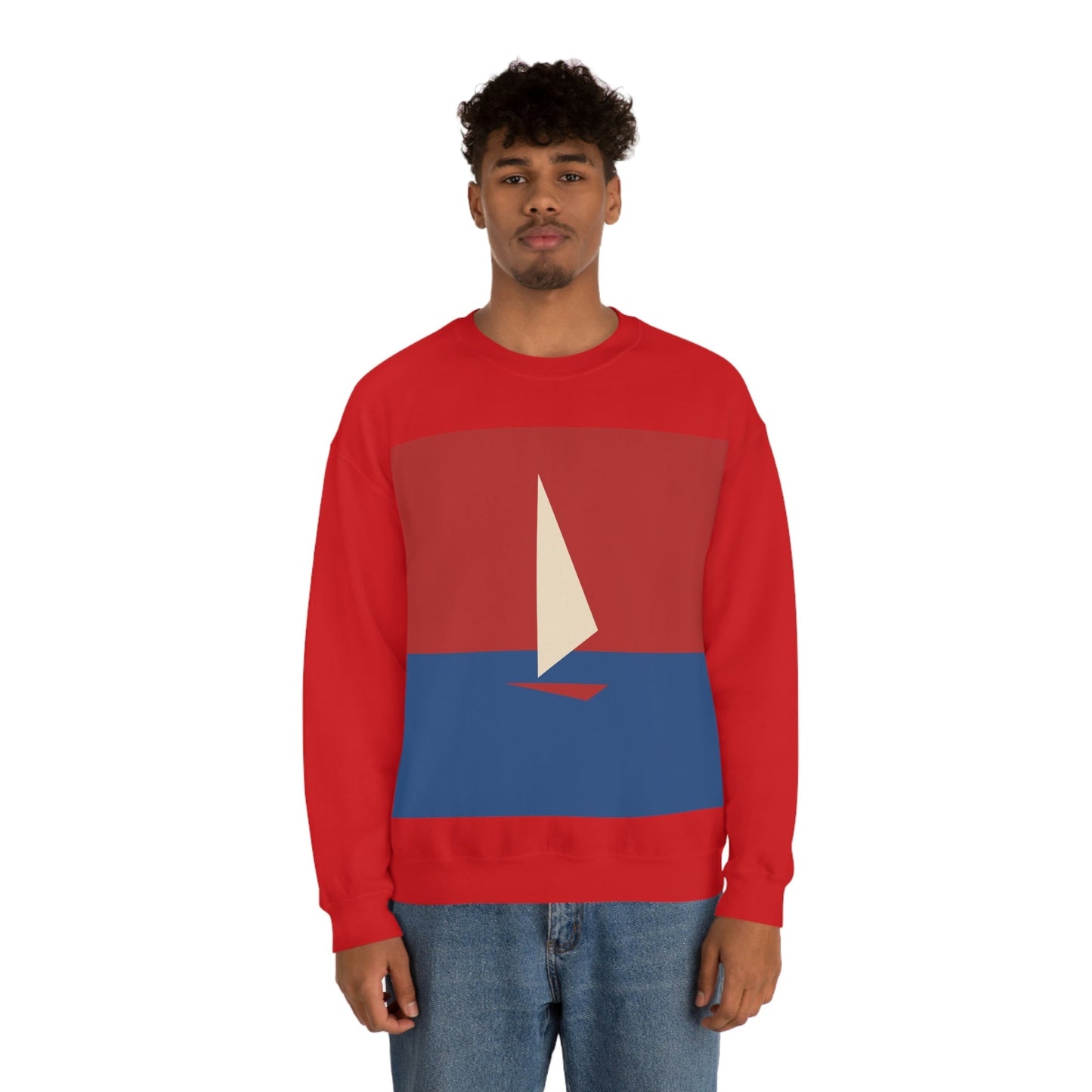 Sailboat Sea Minimalist Abstract Art Unisex Heavy Blend™ Crewneck Sweatshirt Ichaku [Perfect Gifts Selection]