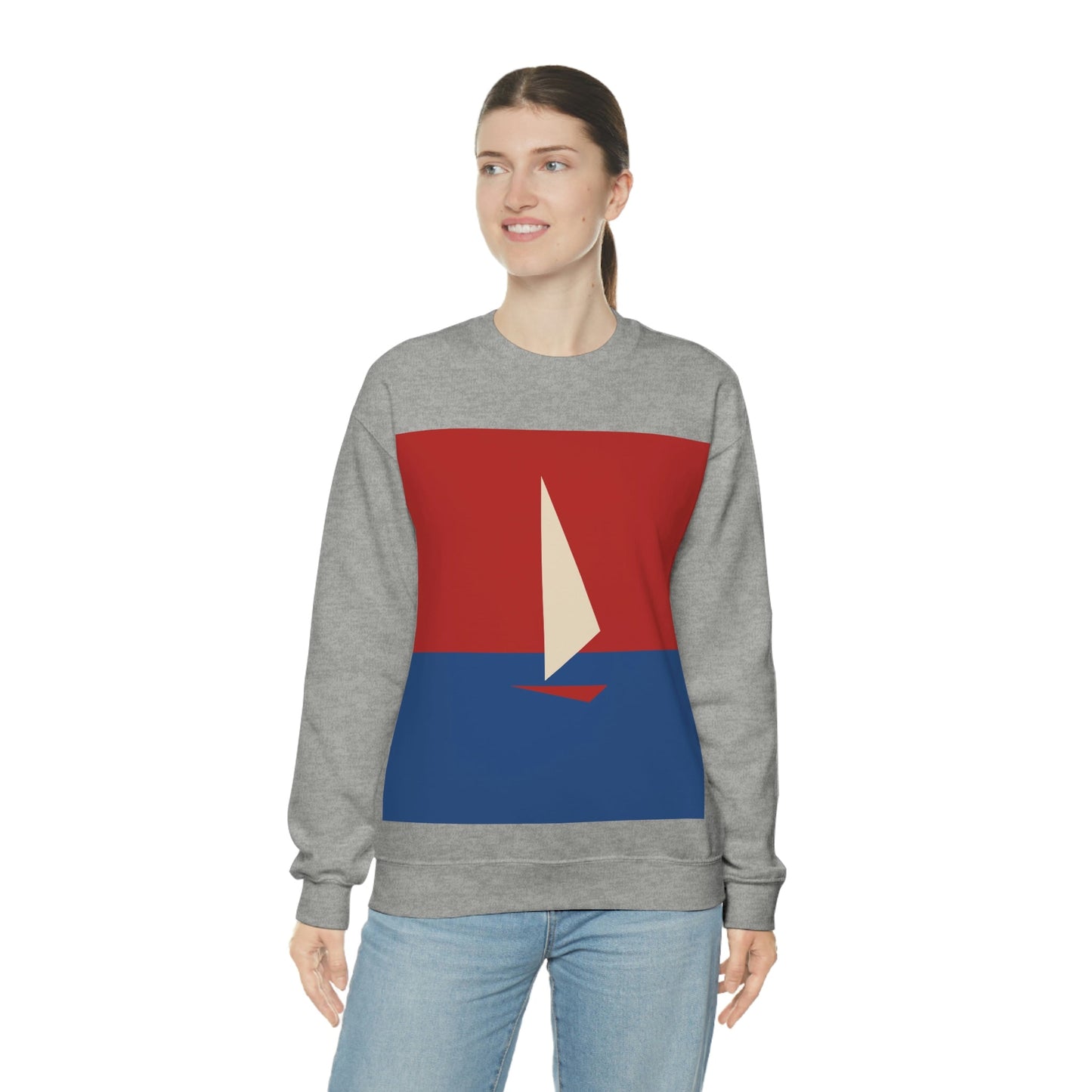 Sailboat Sea Minimalist Abstract Art Unisex Heavy Blend™ Crewneck Sweatshirt Ichaku [Perfect Gifts Selection]