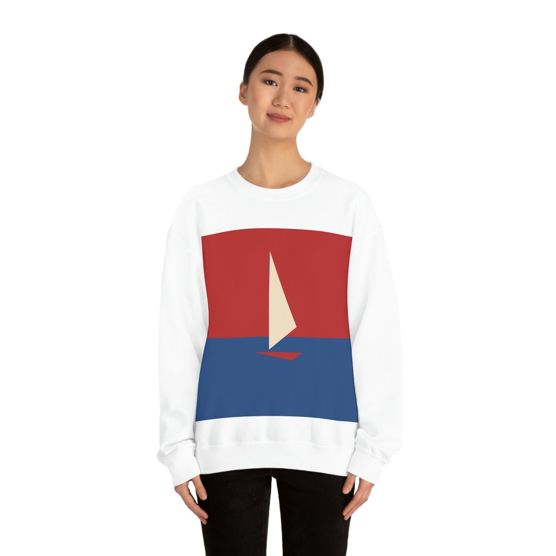 Sailboat Sea Minimalist Abstract Art Unisex Heavy Blend™ Crewneck Sweatshirt Ichaku [Perfect Gifts Selection]