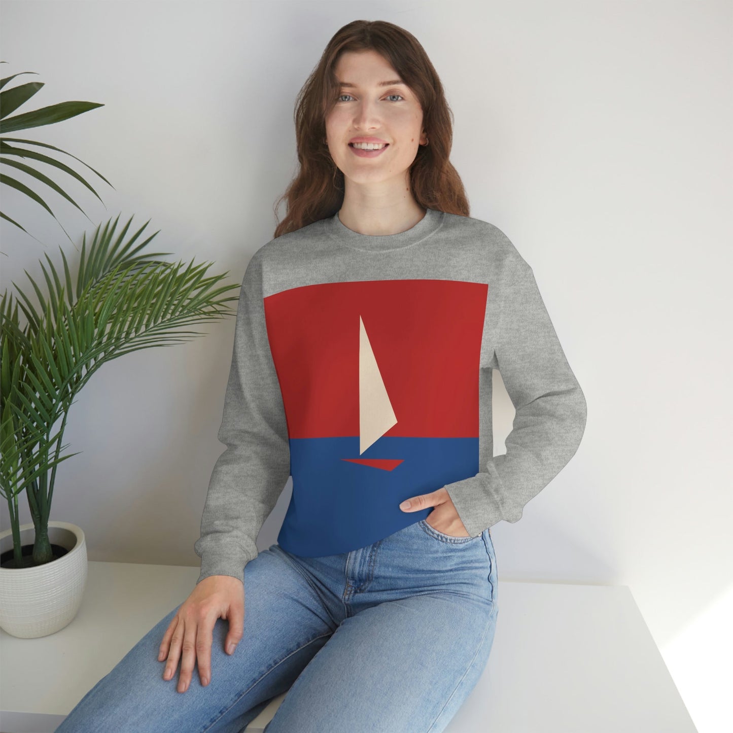 Sailboat Sea Minimalist Abstract Art Unisex Heavy Blend™ Crewneck Sweatshirt Ichaku [Perfect Gifts Selection]