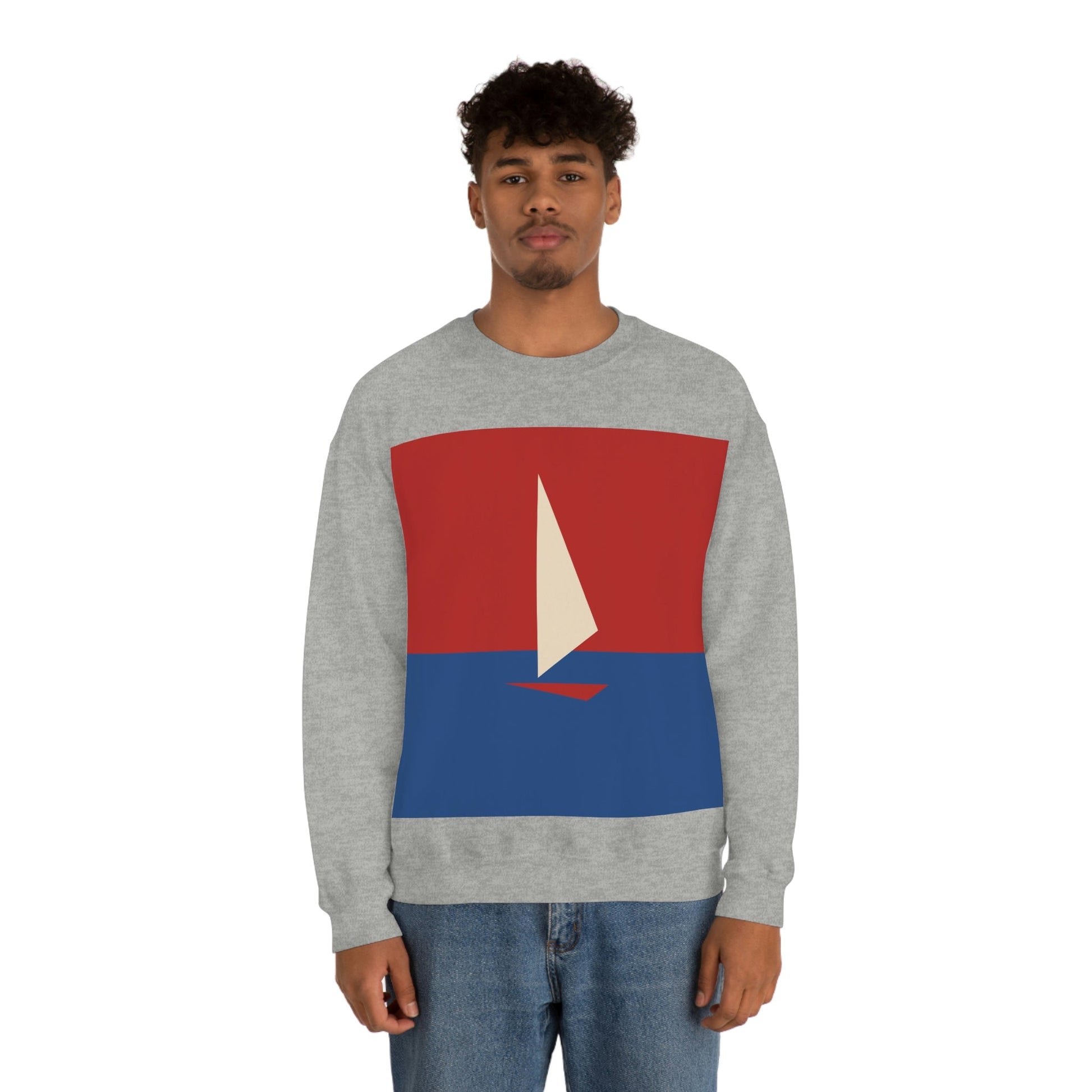 Sailboat Sea Minimalist Abstract Art Unisex Heavy Blend™ Crewneck Sweatshirt Ichaku [Perfect Gifts Selection]