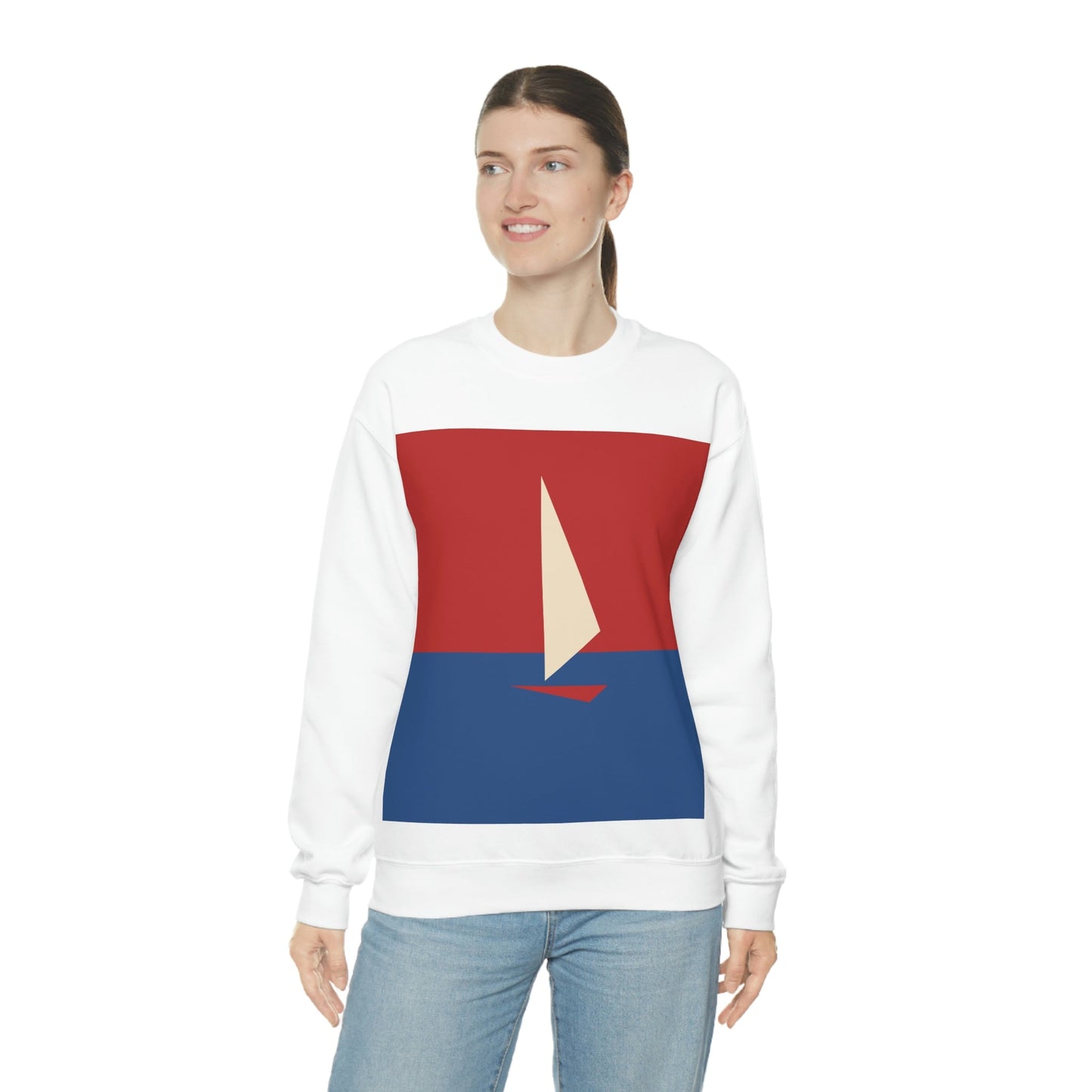 Sailboat Sea Minimalist Abstract Art Unisex Heavy Blend™ Crewneck Sweatshirt Ichaku [Perfect Gifts Selection]