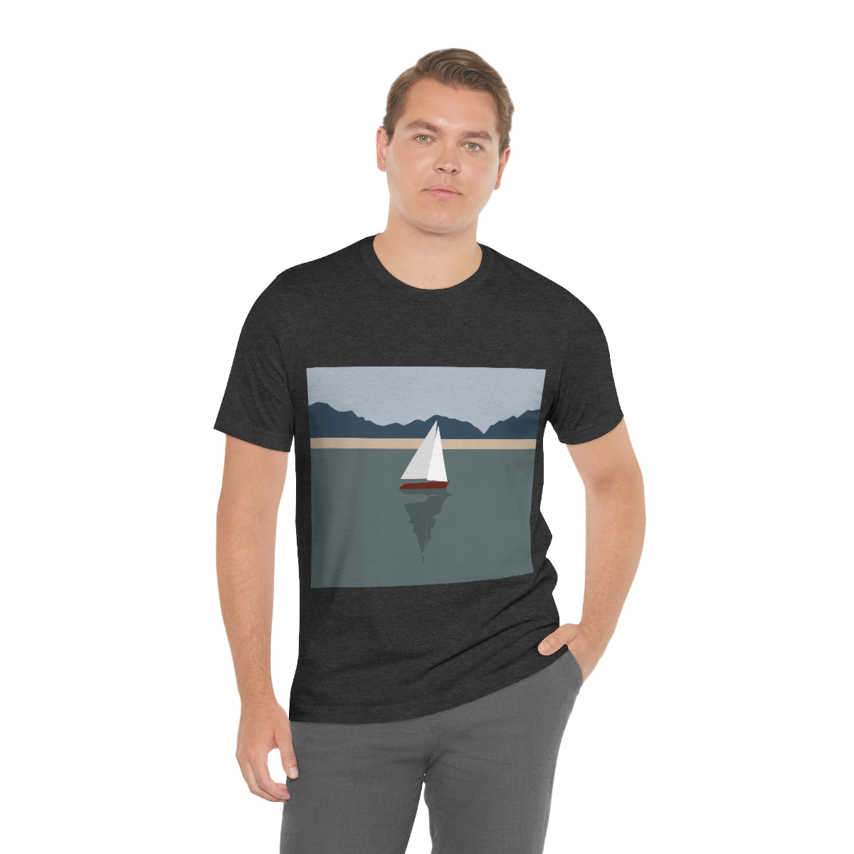 Sailboat Yacht Summertime Sea View Minimal Art Nature Unisex Jersey Short Sleeve T-Shirt Ichaku [Perfect Gifts Selection]