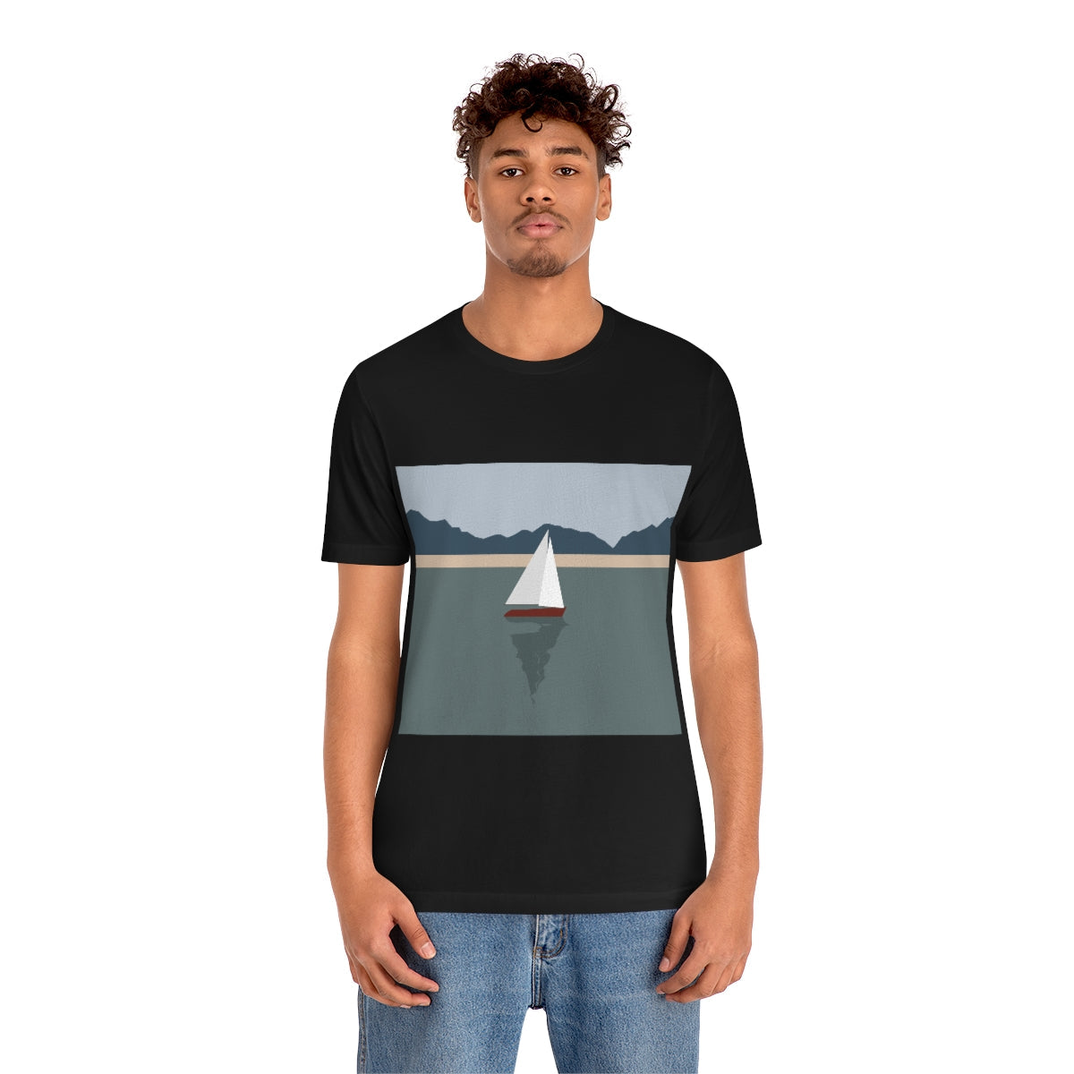 Sailboat Yacht Summertime Sea View Minimal Art Nature Unisex Jersey Short Sleeve T-Shirt Ichaku [Perfect Gifts Selection]