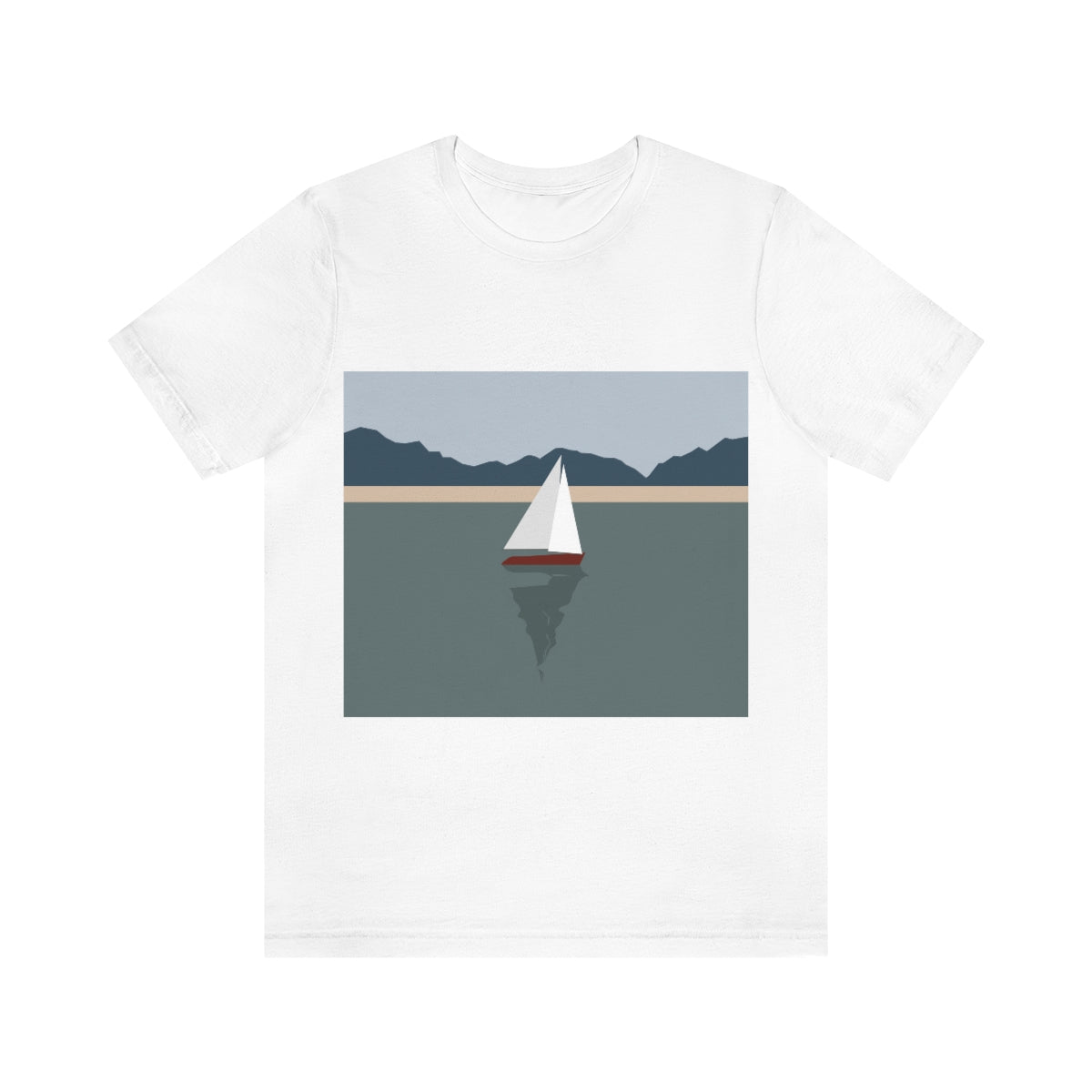 Sailboat Yacht Summertime Sea View Minimal Art Nature Unisex Jersey Short Sleeve T-Shirt Ichaku [Perfect Gifts Selection]