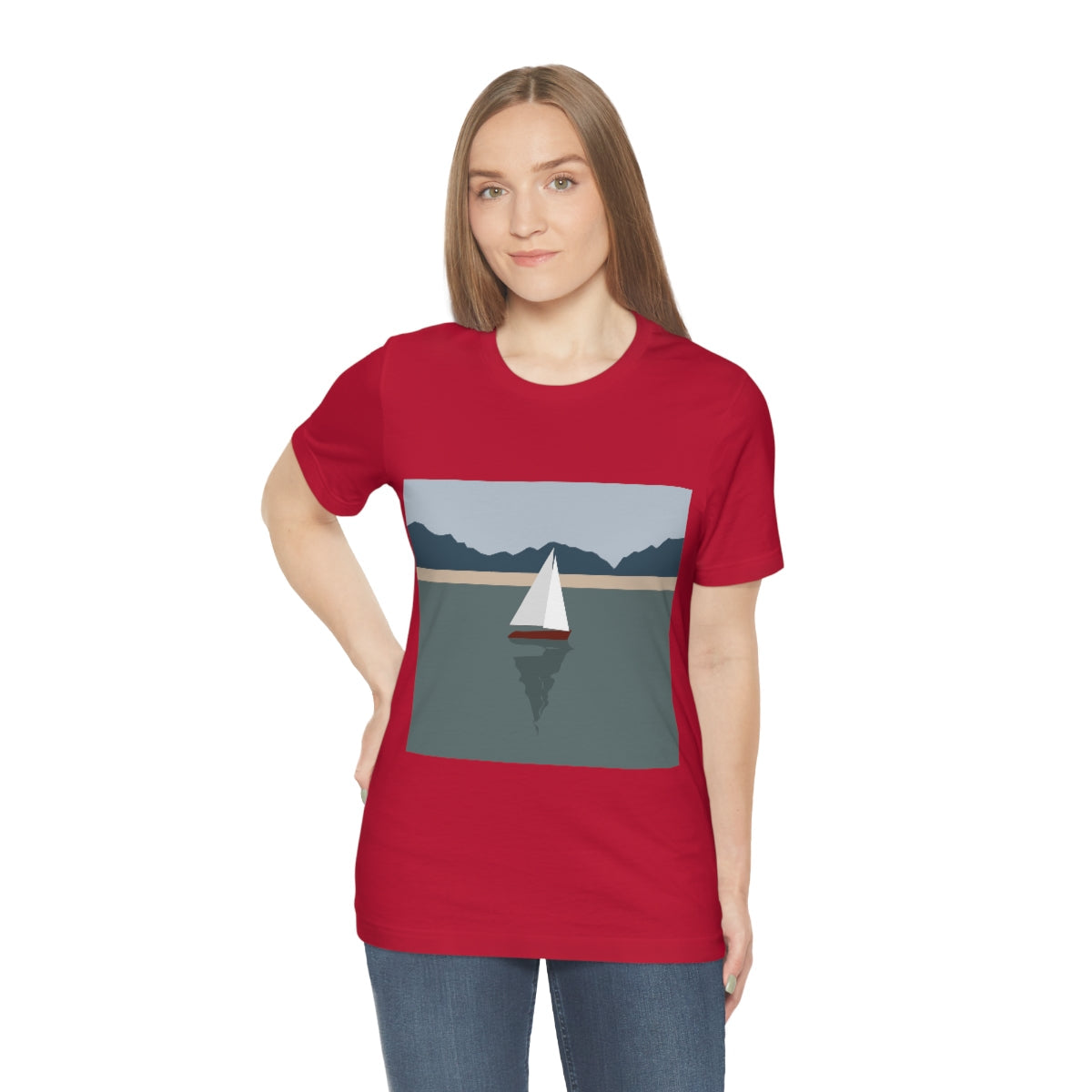 Sailboat Yacht Summertime Sea View Minimal Art Nature Unisex Jersey Short Sleeve T-Shirt Ichaku [Perfect Gifts Selection]