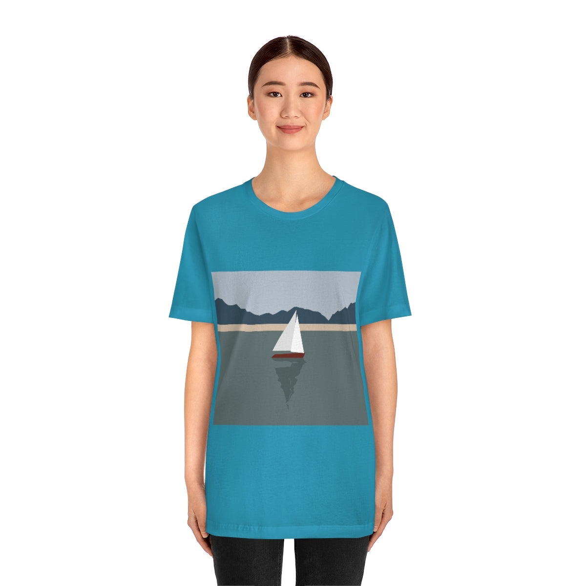 Sailboat Yacht Summertime Sea View Minimal Art Nature Unisex Jersey Short Sleeve T-Shirt Ichaku [Perfect Gifts Selection]