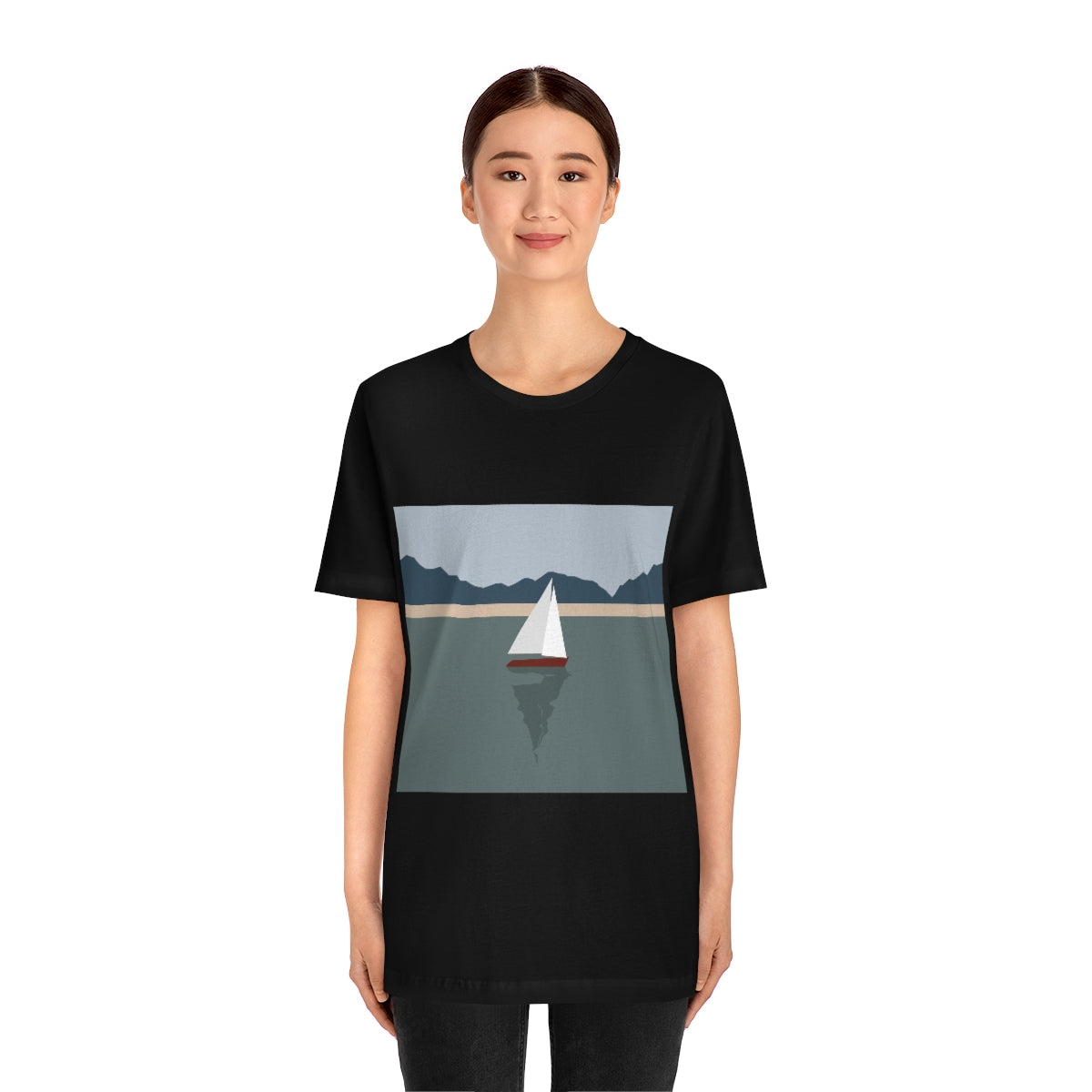 Sailboat Yacht Summertime Sea View Minimal Art Nature Unisex Jersey Short Sleeve T-Shirt Ichaku [Perfect Gifts Selection]