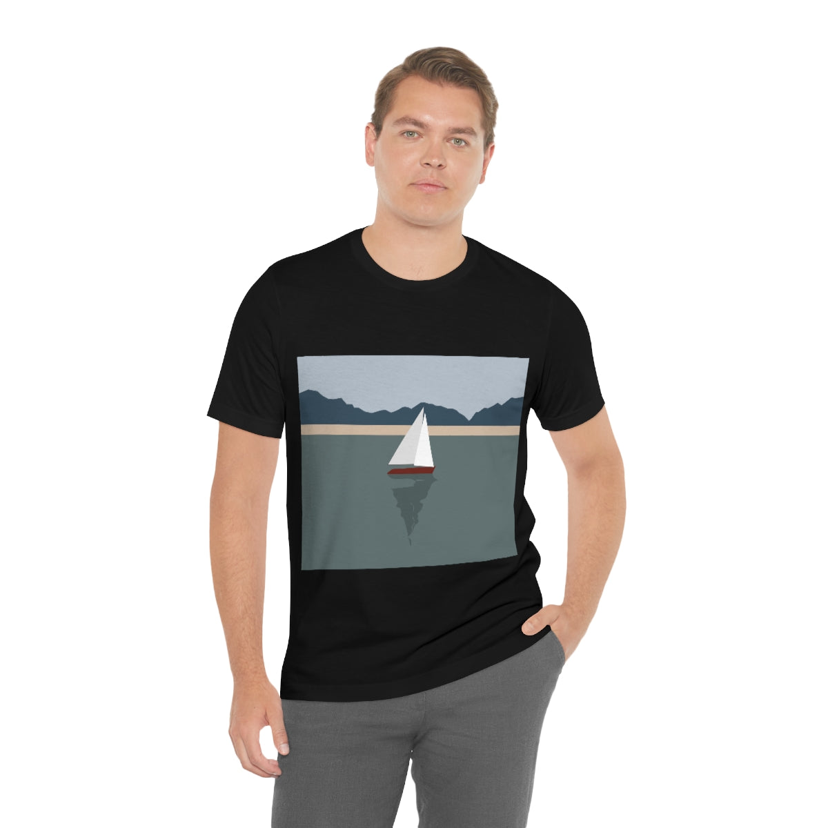 Sailboat Yacht Summertime Sea View Minimal Art Nature Unisex Jersey Short Sleeve T-Shirt Ichaku [Perfect Gifts Selection]