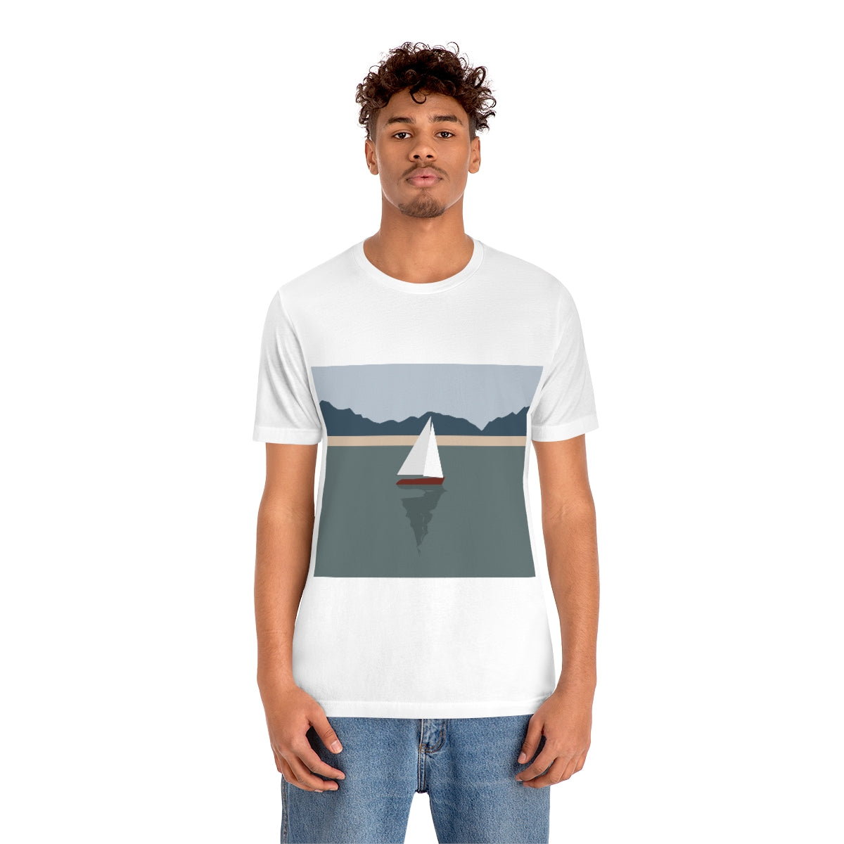 Sailboat Yacht Summertime Sea View Minimal Art Nature Unisex Jersey Short Sleeve T-Shirt Ichaku [Perfect Gifts Selection]