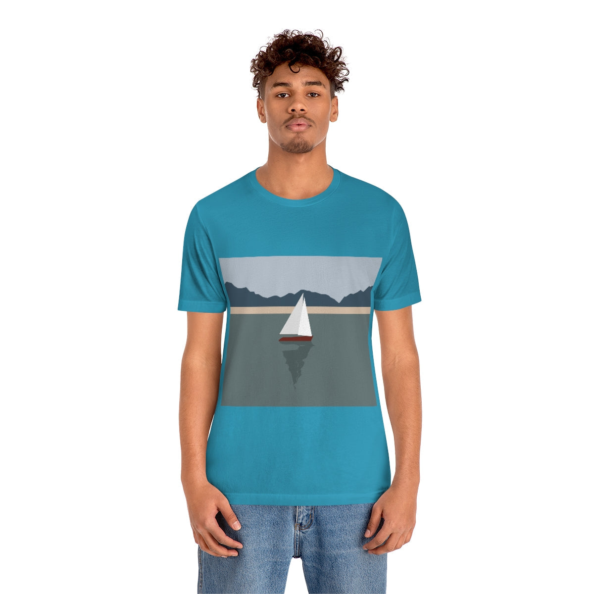 Sailboat Yacht Summertime Sea View Minimal Art Nature Unisex Jersey Short Sleeve T-Shirt Ichaku [Perfect Gifts Selection]