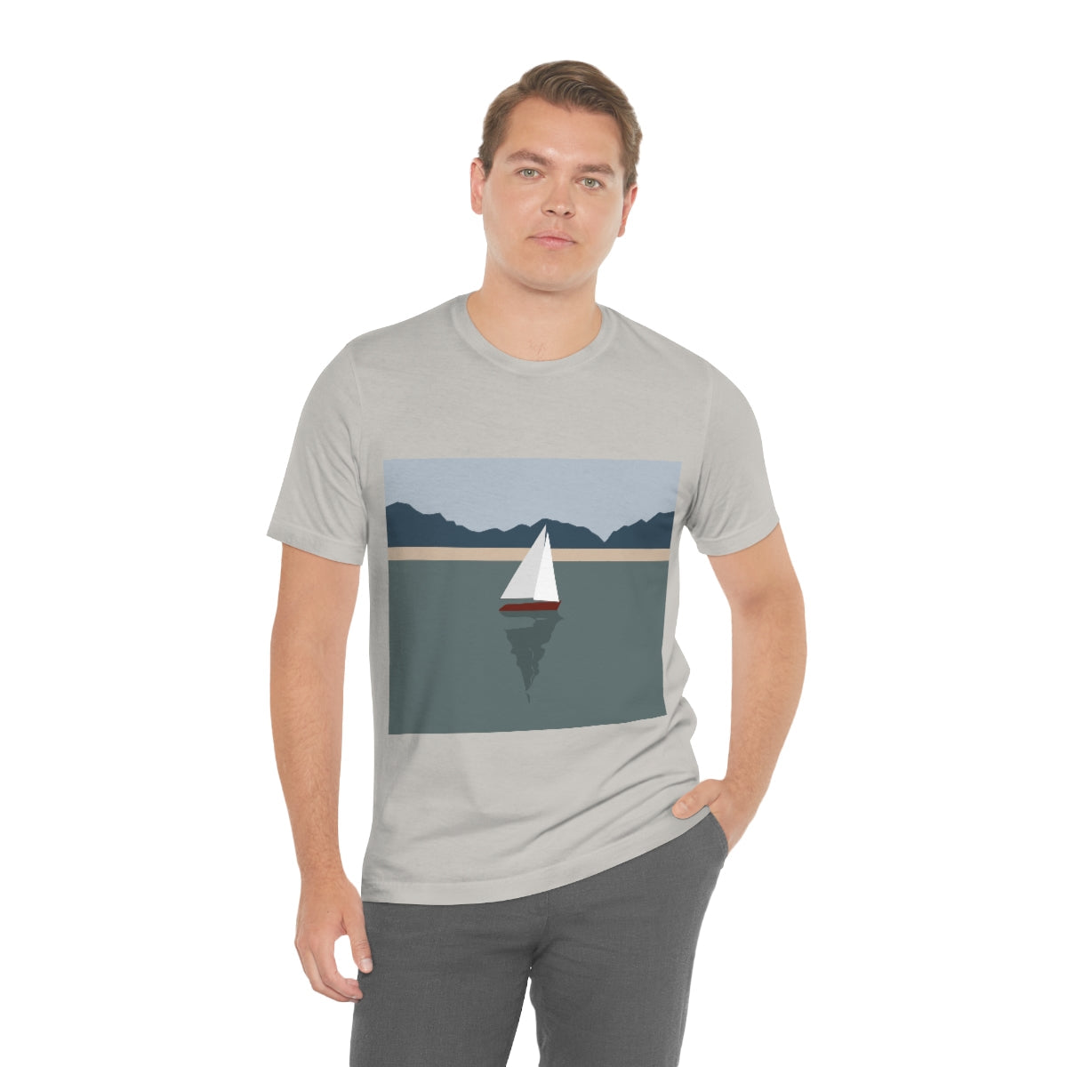 Sailboat Yacht Summertime Sea View Minimal Art Nature Unisex Jersey Short Sleeve T-Shirt Ichaku [Perfect Gifts Selection]