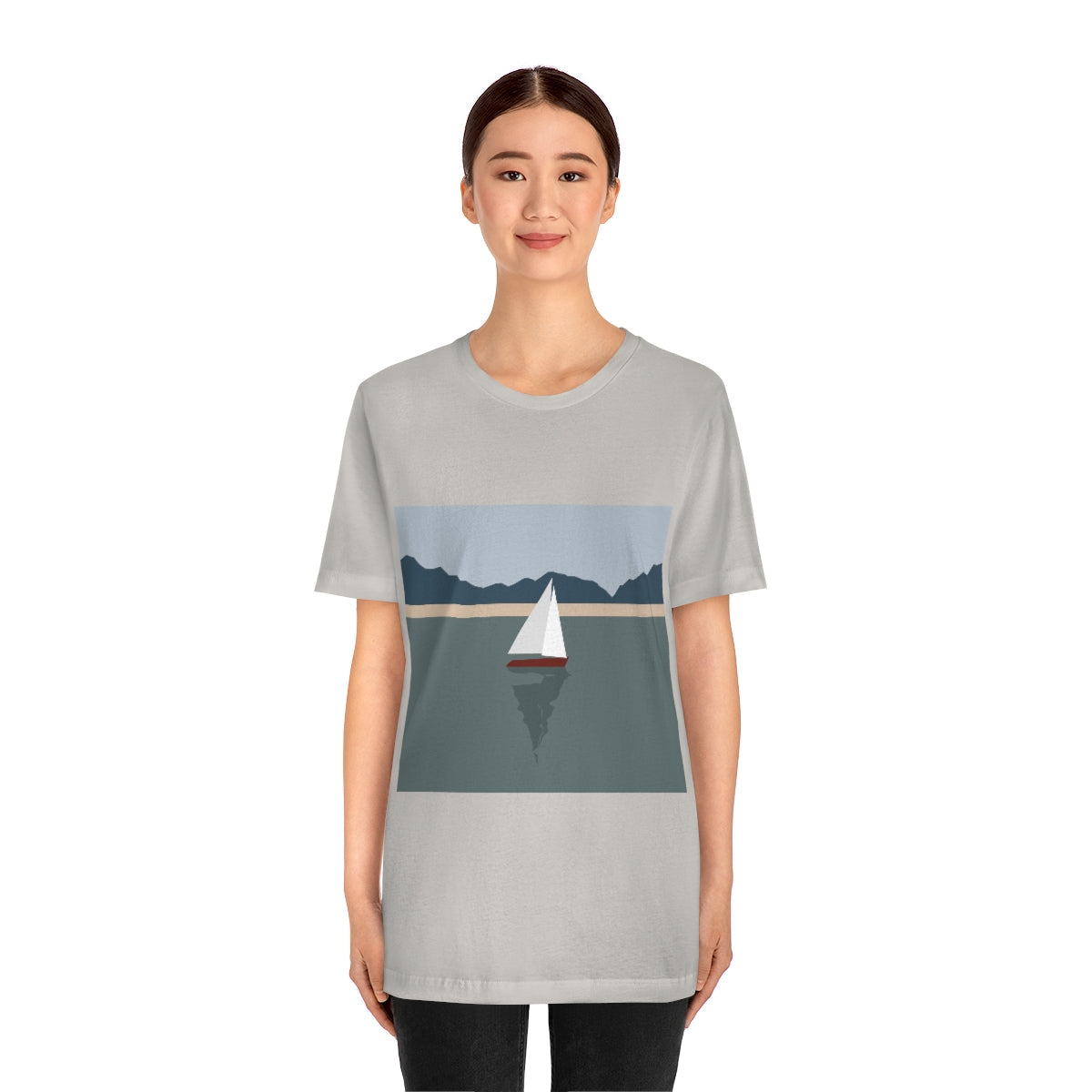 Sailboat Yacht Summertime Sea View Minimal Art Nature Unisex Jersey Short Sleeve T-Shirt Ichaku [Perfect Gifts Selection]