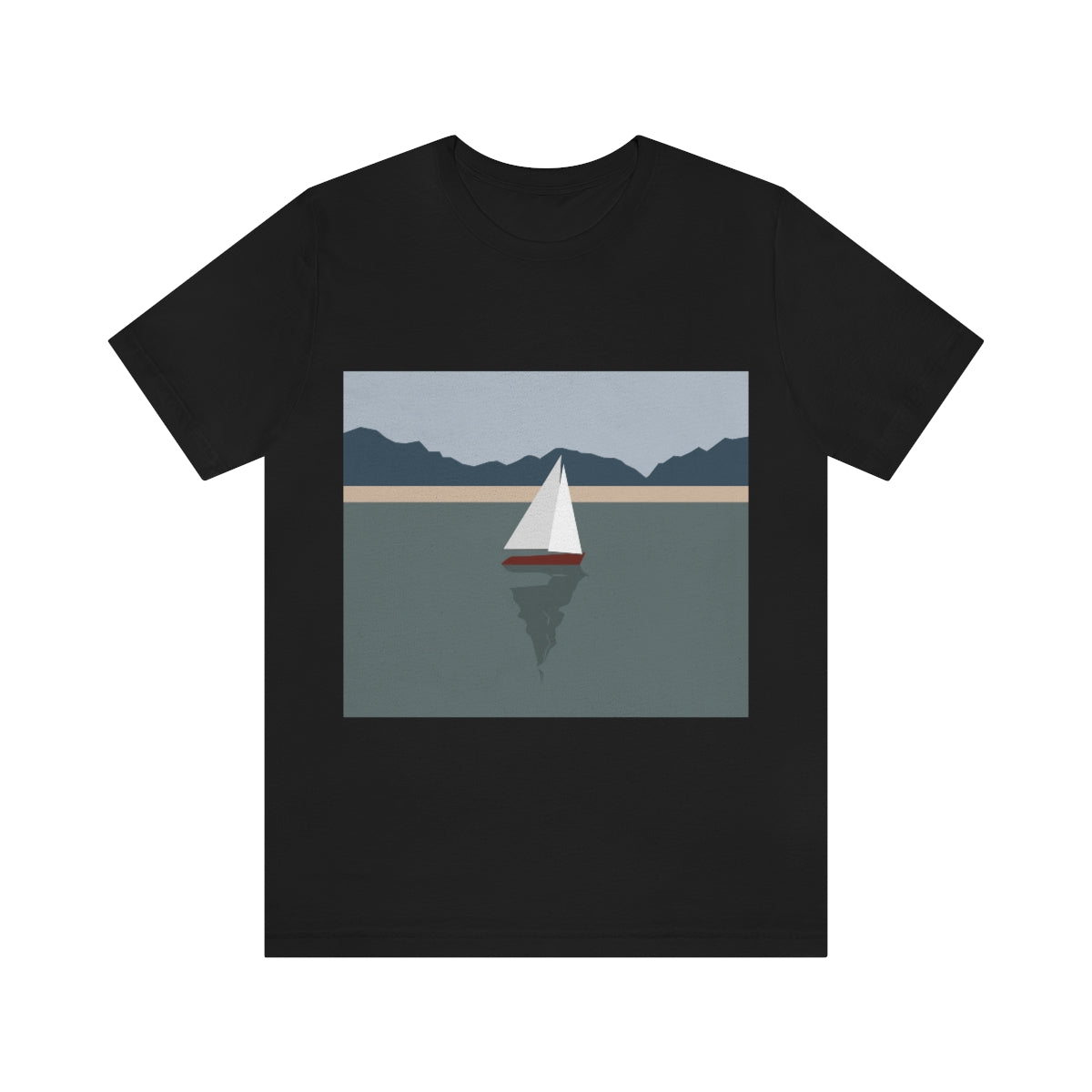 Sailboat Yacht Summertime Sea View Minimal Art Nature Unisex Jersey Short Sleeve T-Shirt Ichaku [Perfect Gifts Selection]