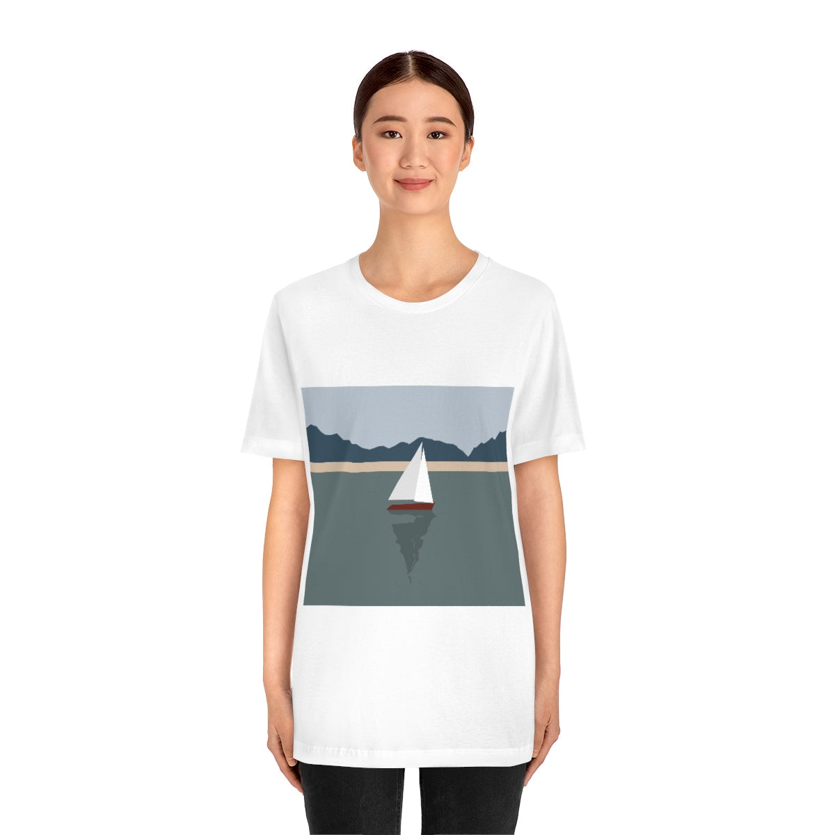 Sailboat Yacht Summertime Sea View Minimal Art Nature Unisex Jersey Short Sleeve T-Shirt Ichaku [Perfect Gifts Selection]