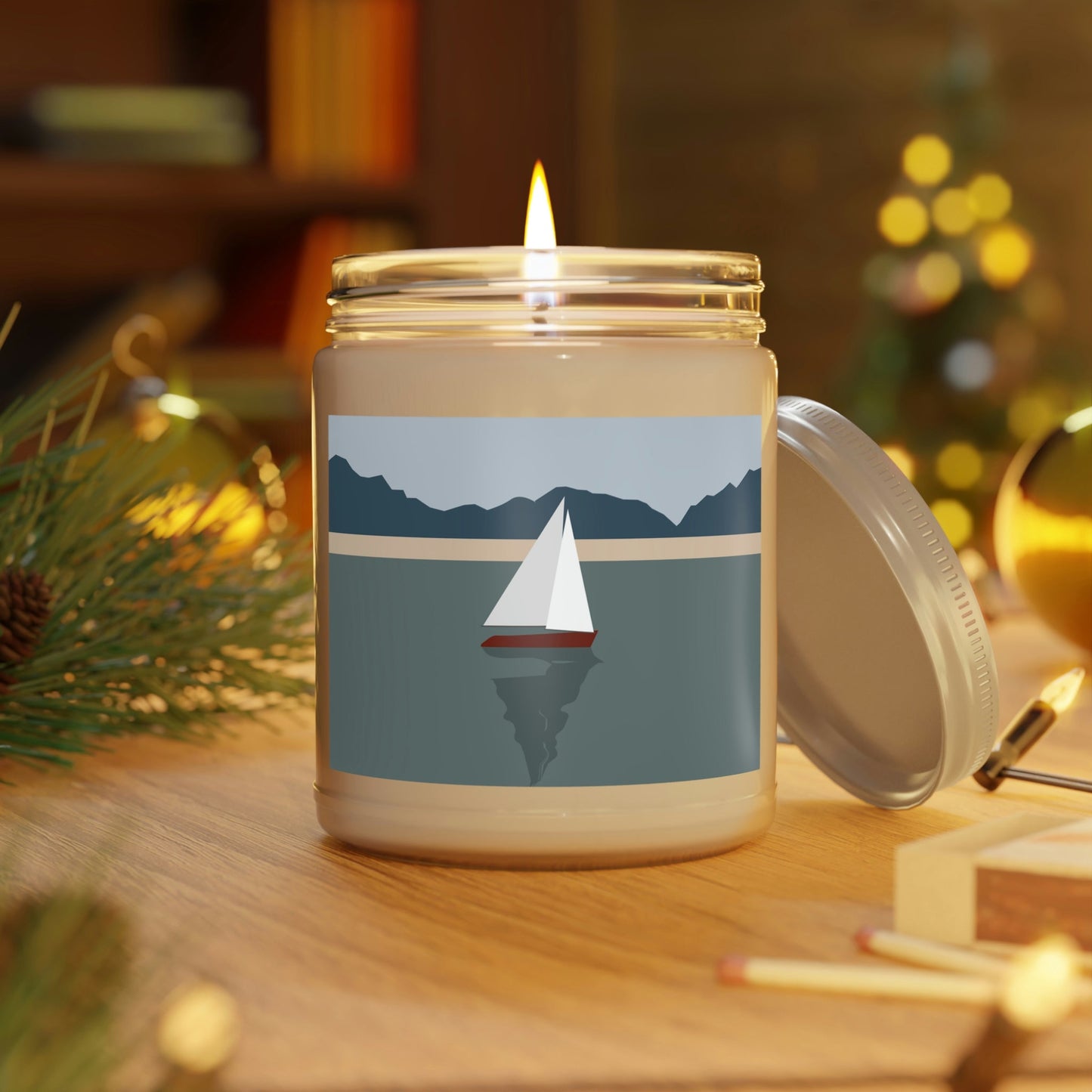 Sailboat Yacht Summertime Sea View Minimal Nature Art Candle Up to 60hSoy Wax 9oz Ichaku [Perfect Gifts Selection]