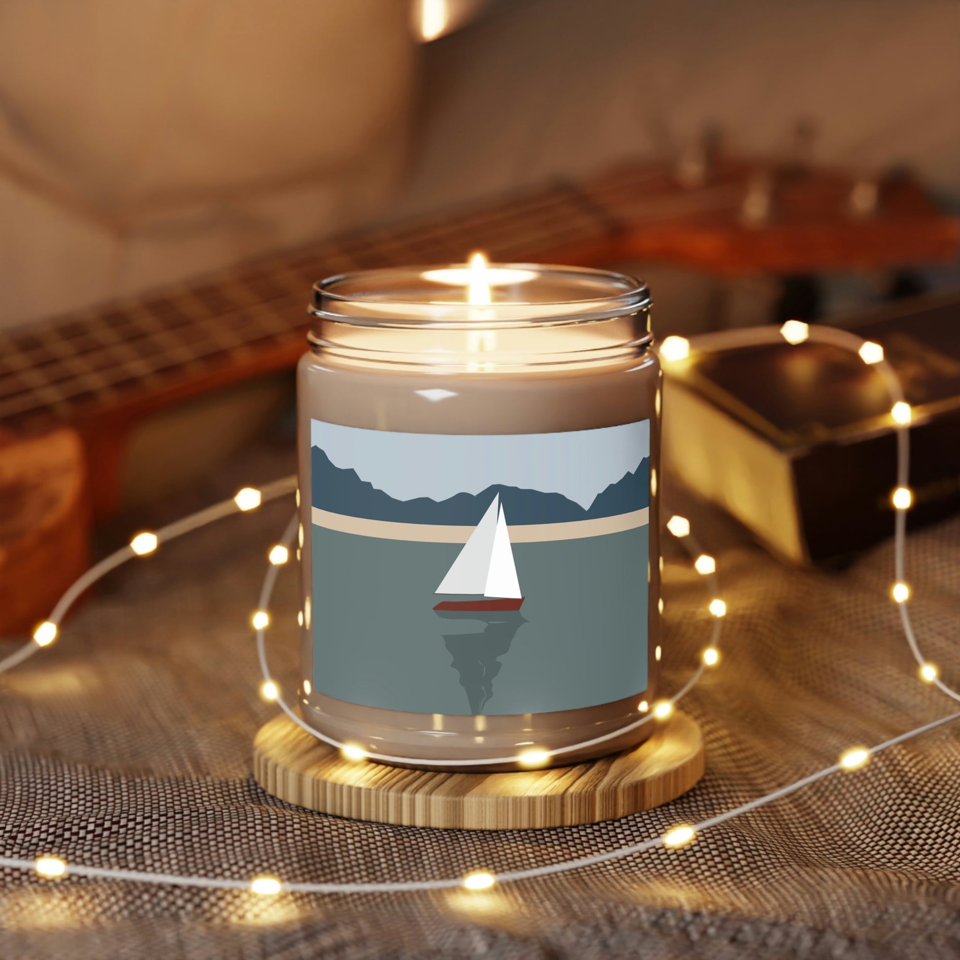 Sailboat Yacht Summertime Sea View Minimal Nature Art Candle Up to 60hSoy Wax 9oz Ichaku [Perfect Gifts Selection]