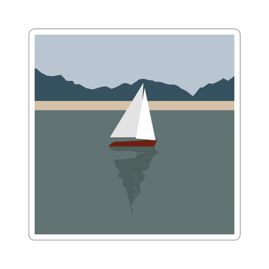 Sailboat Yacht Summertime Sea View Minimal Nature Art Die-Cut Sticker Ichaku [Perfect Gifts Selection]