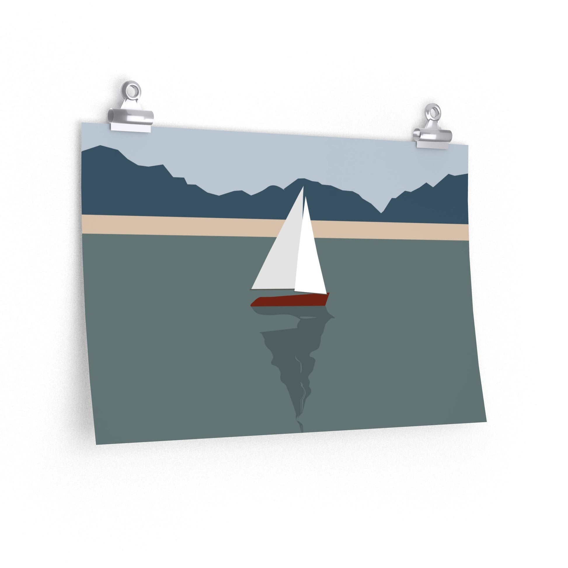 Sailboat Yacht Summertime Sea View Minimal Nature Art Premium Matte Horizontal Posters Ichaku [Perfect Gifts Selection]