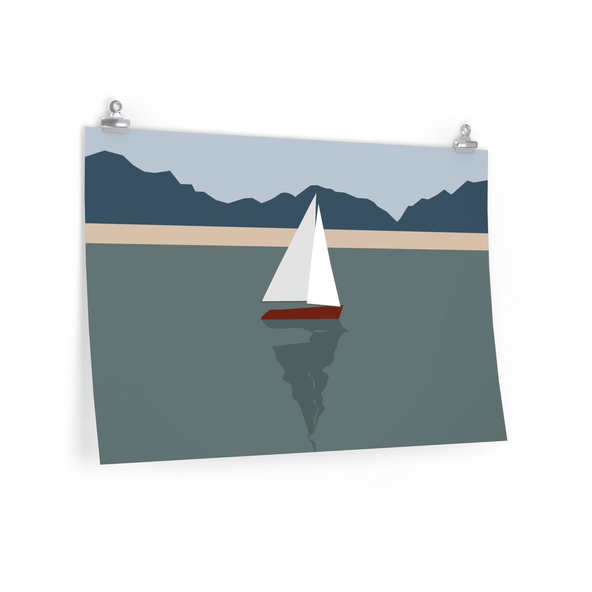 Sailboat Yacht Summertime Sea View Minimal Nature Art Premium Matte Horizontal Posters Ichaku [Perfect Gifts Selection]