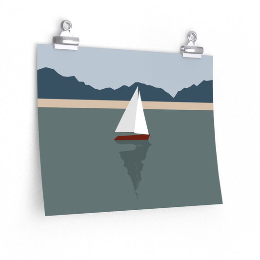 Sailboat Yacht Summertime Sea View Minimal Nature Art Premium Matte Horizontal Posters Ichaku [Perfect Gifts Selection]