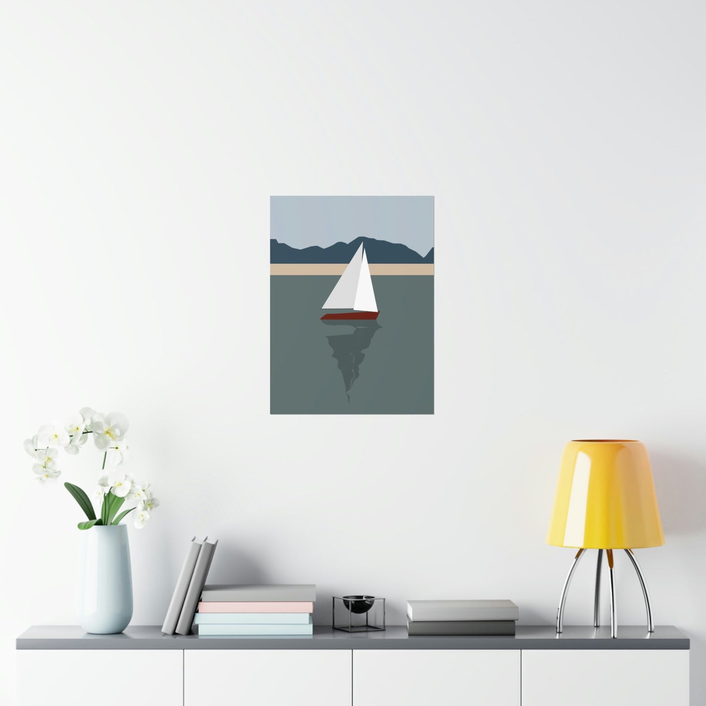 Sailboat Yacht Summertime Sea View Minimal Nature Art Premium Matte Vertical Posters Ichaku [Perfect Gifts Selection]