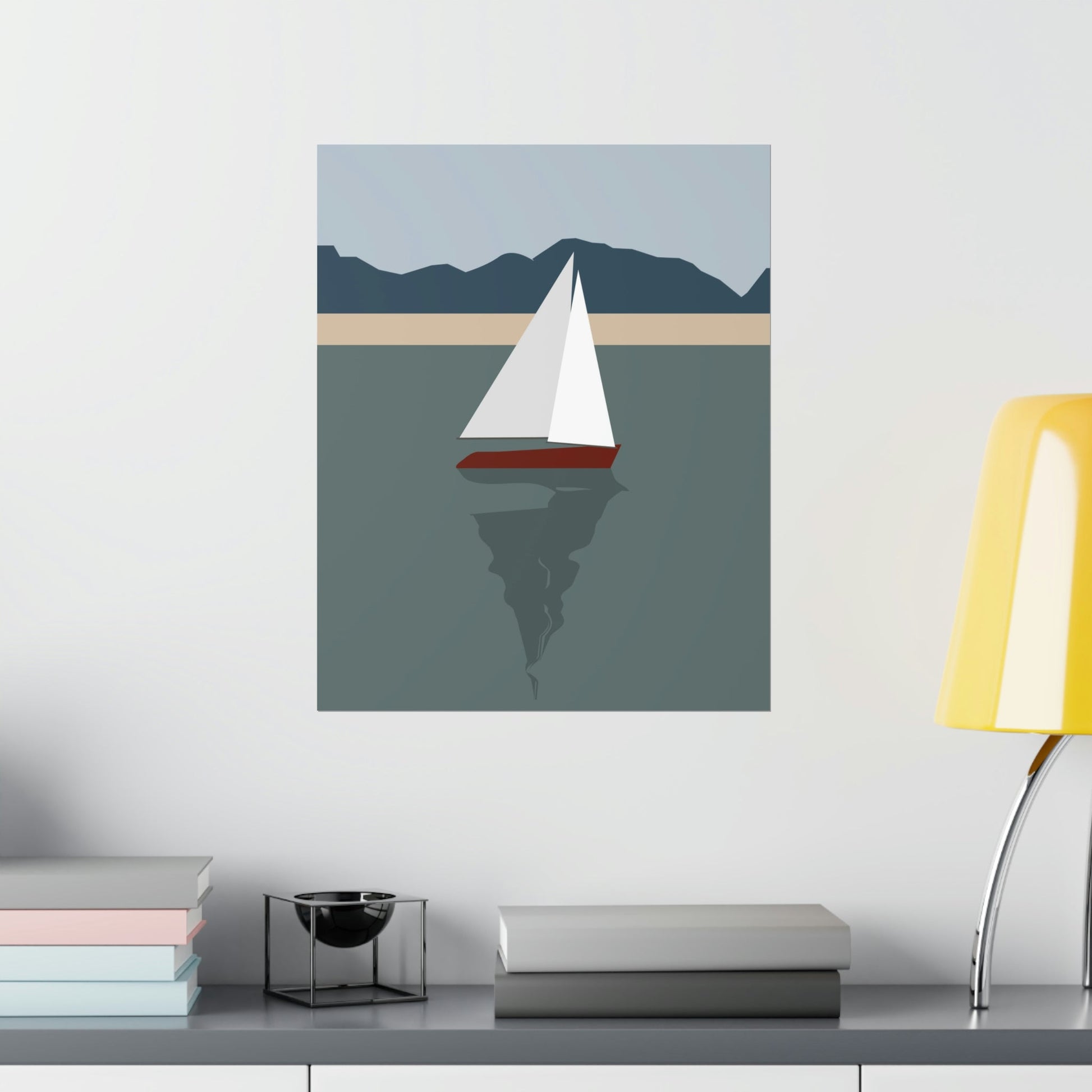 Sailboat Yacht Summertime Sea View Minimal Nature Art Premium Matte Vertical Posters Ichaku [Perfect Gifts Selection]