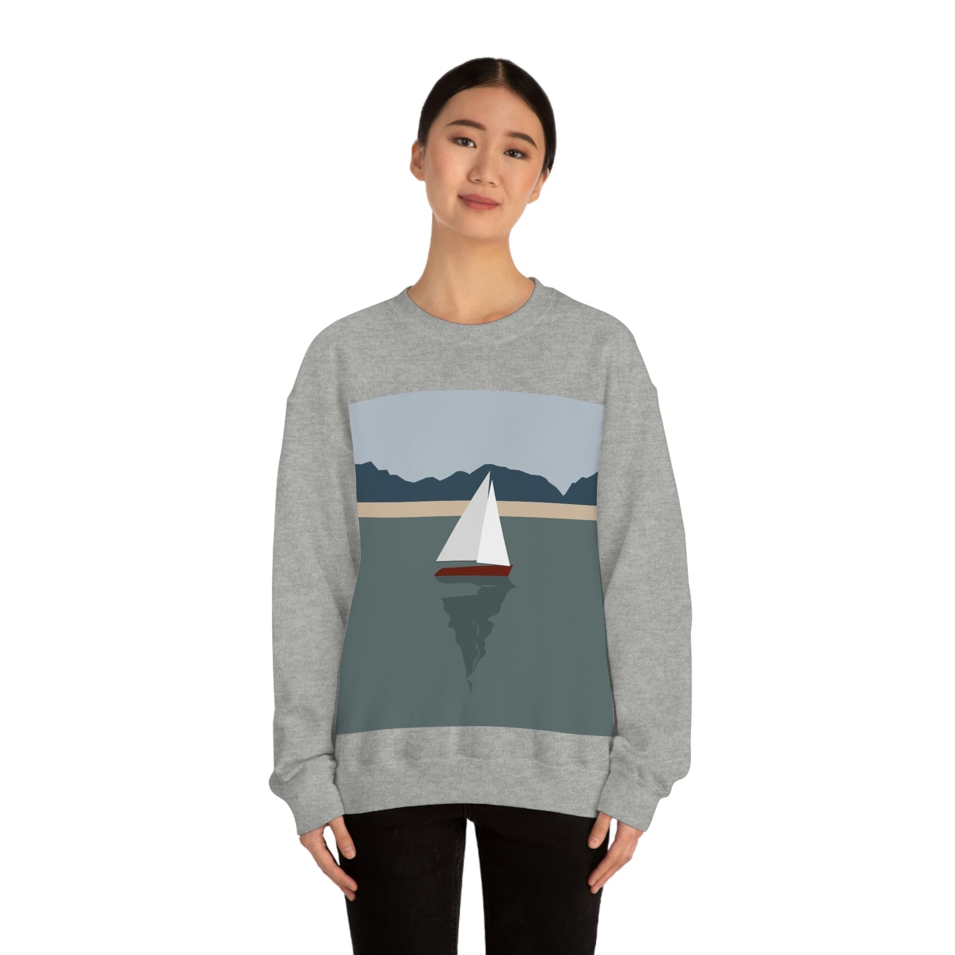 Sailboat Yacht Summertime Sea View Minimal Nature Art Unisex Heavy Blend™ Crewneck Sweatshirt Ichaku [Perfect Gifts Selection]