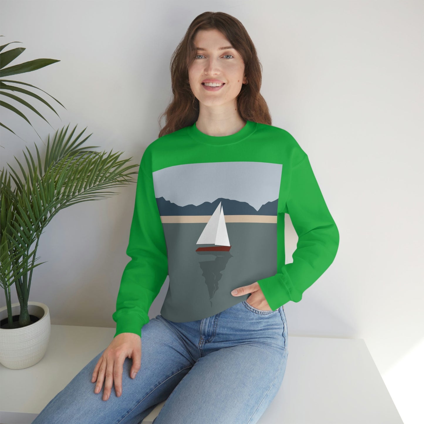 Sailboat Yacht Summertime Sea View Minimal Nature Art Unisex Heavy Blend™ Crewneck Sweatshirt Ichaku [Perfect Gifts Selection]