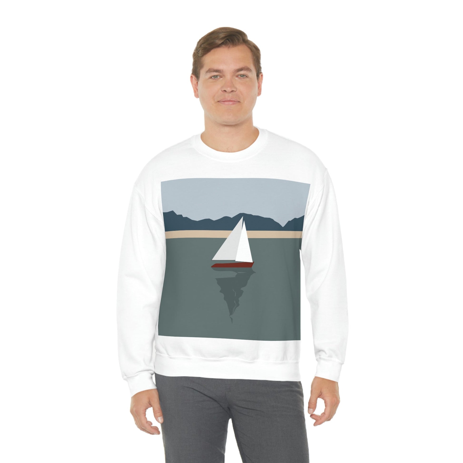 Sailboat Yacht Summertime Sea View Minimal Nature Art Unisex Heavy Blend™ Crewneck Sweatshirt Ichaku [Perfect Gifts Selection]